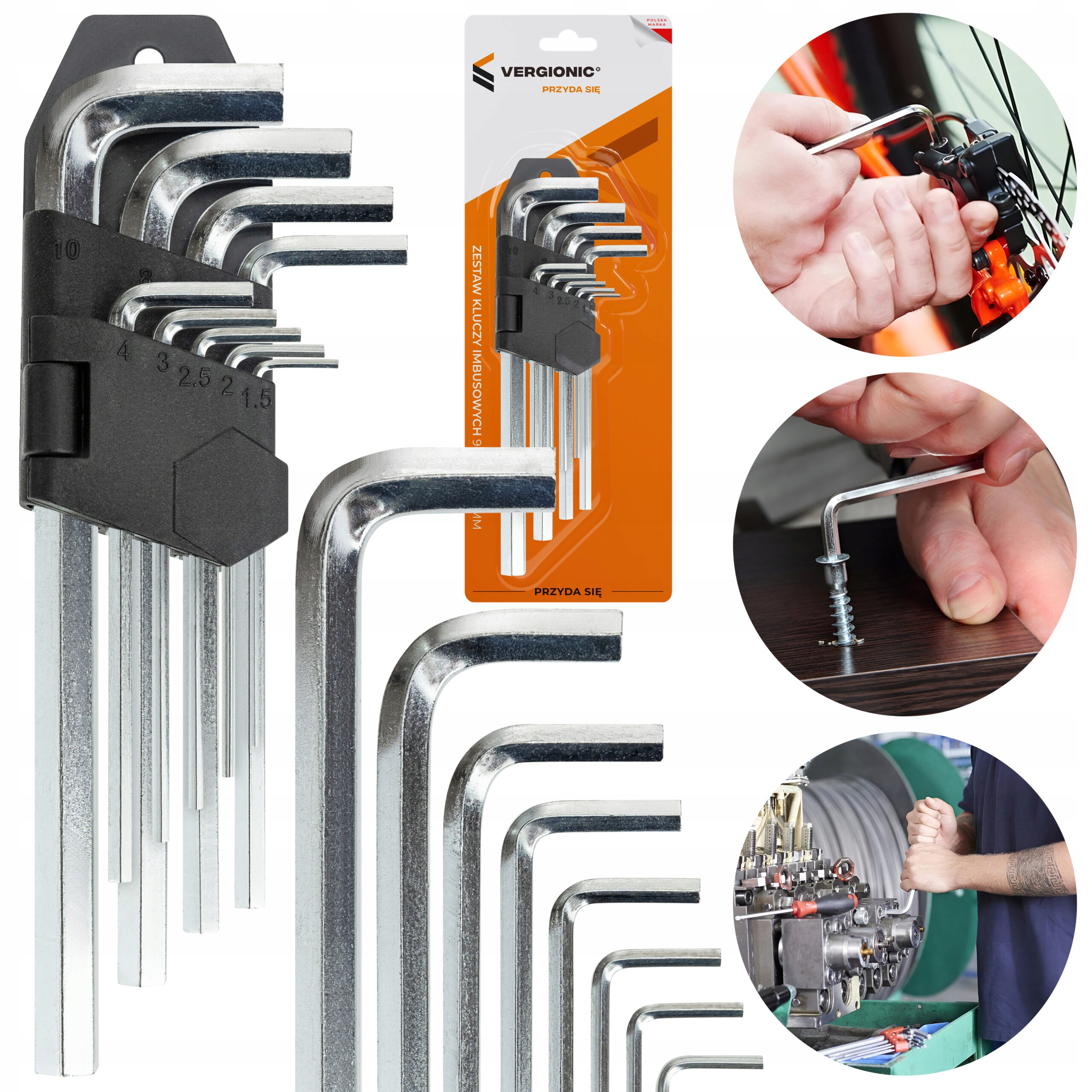 Zestaw kluczy ampulowych imbusowych fajkowe imbusy Hex 9el. 1,5-10mm 0069