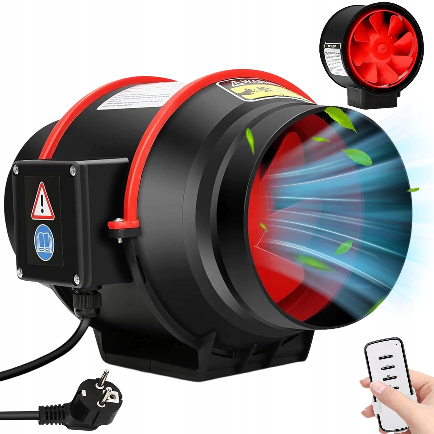 Dvourychlostní Nastavitelný Kanálový Komínový Ventilátor S Dálkovým Ovládáním 310 M3/H, Černý
