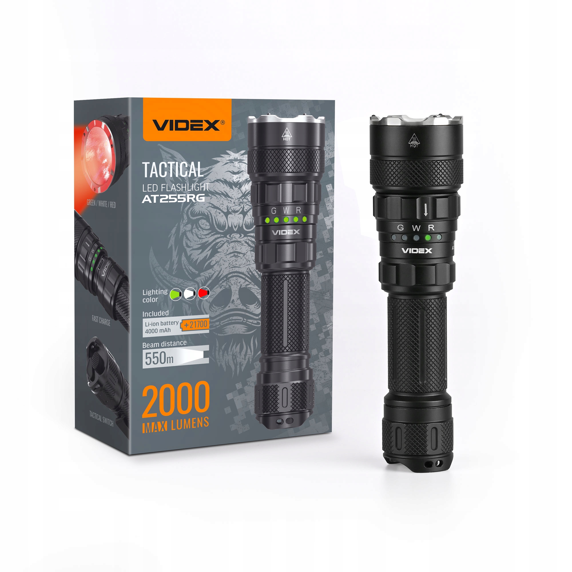 Klasická vojenská taktická svítilna Videx 2000 lm Led