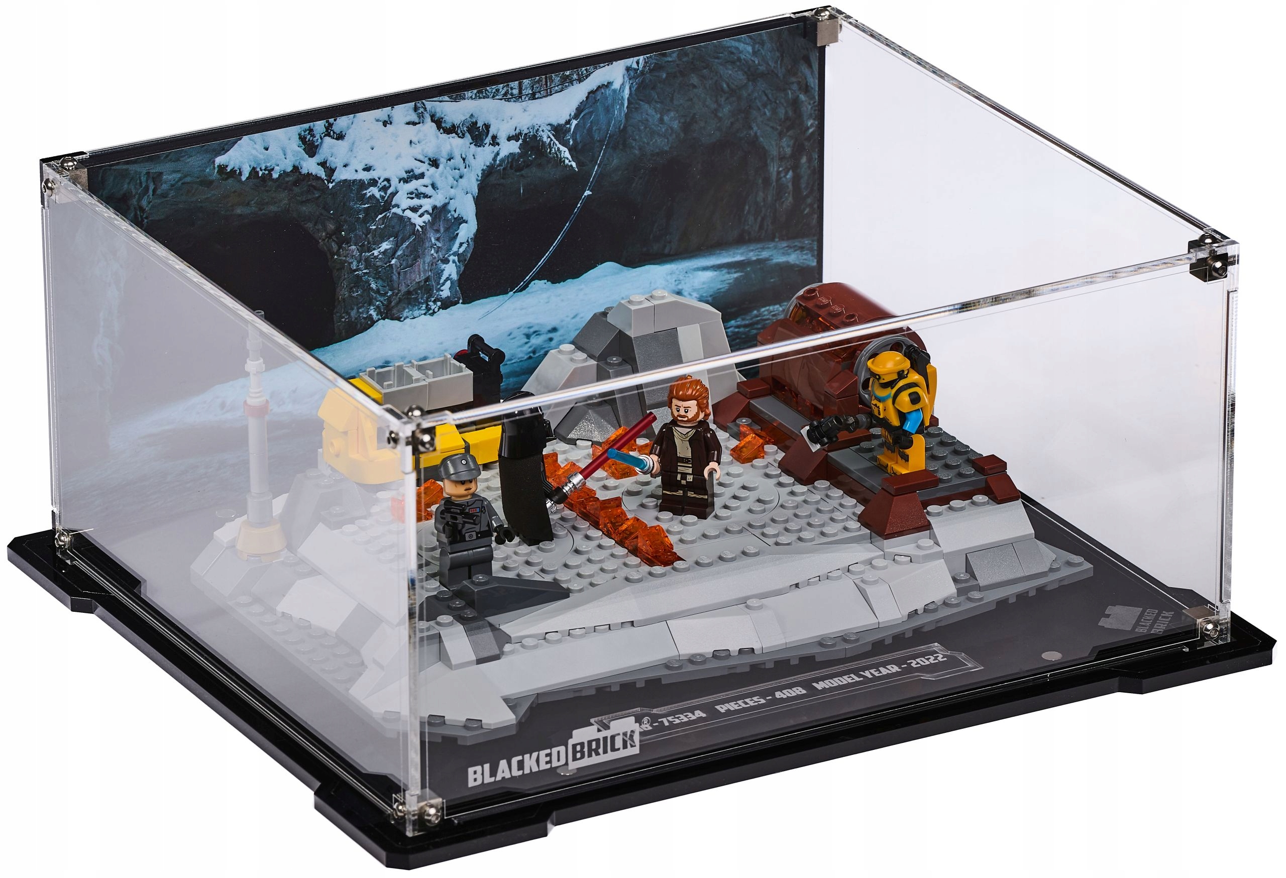 Vitrína s pozadím Blacked Brick pre Lego Star Wars 75334 Obi-Wan Darth Vader