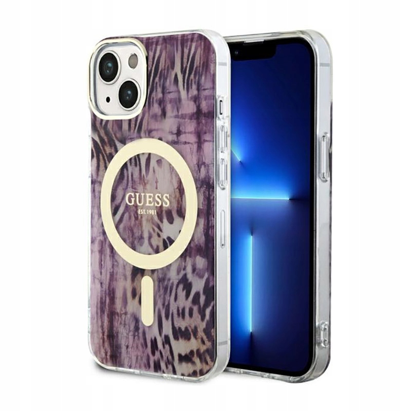 Guess Leopard MagSafe – Pouzdro pro iPhone 14 (růžové)