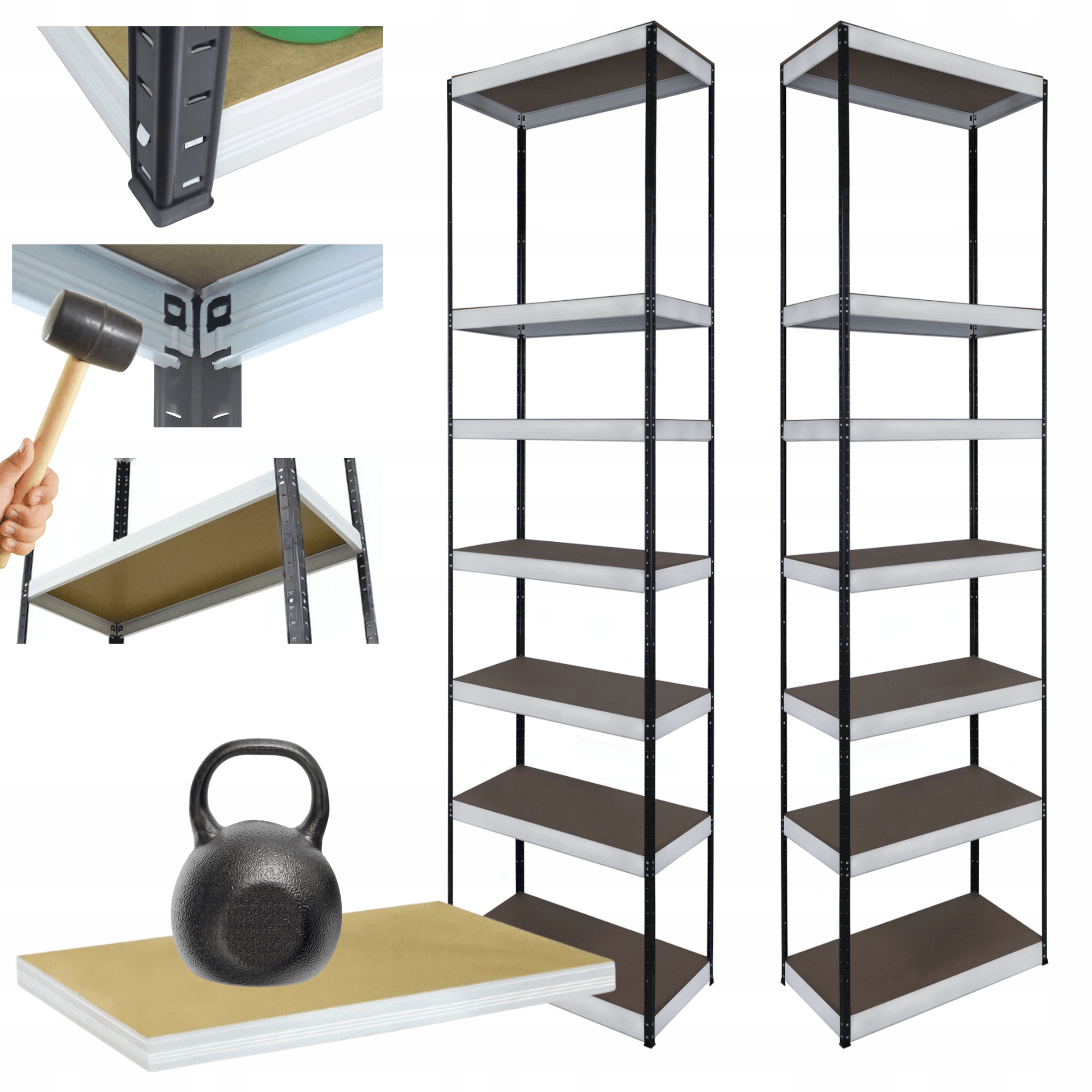 Kovový skladovací regál Helios 270x35x35 cm 7Px175 kg Pevný