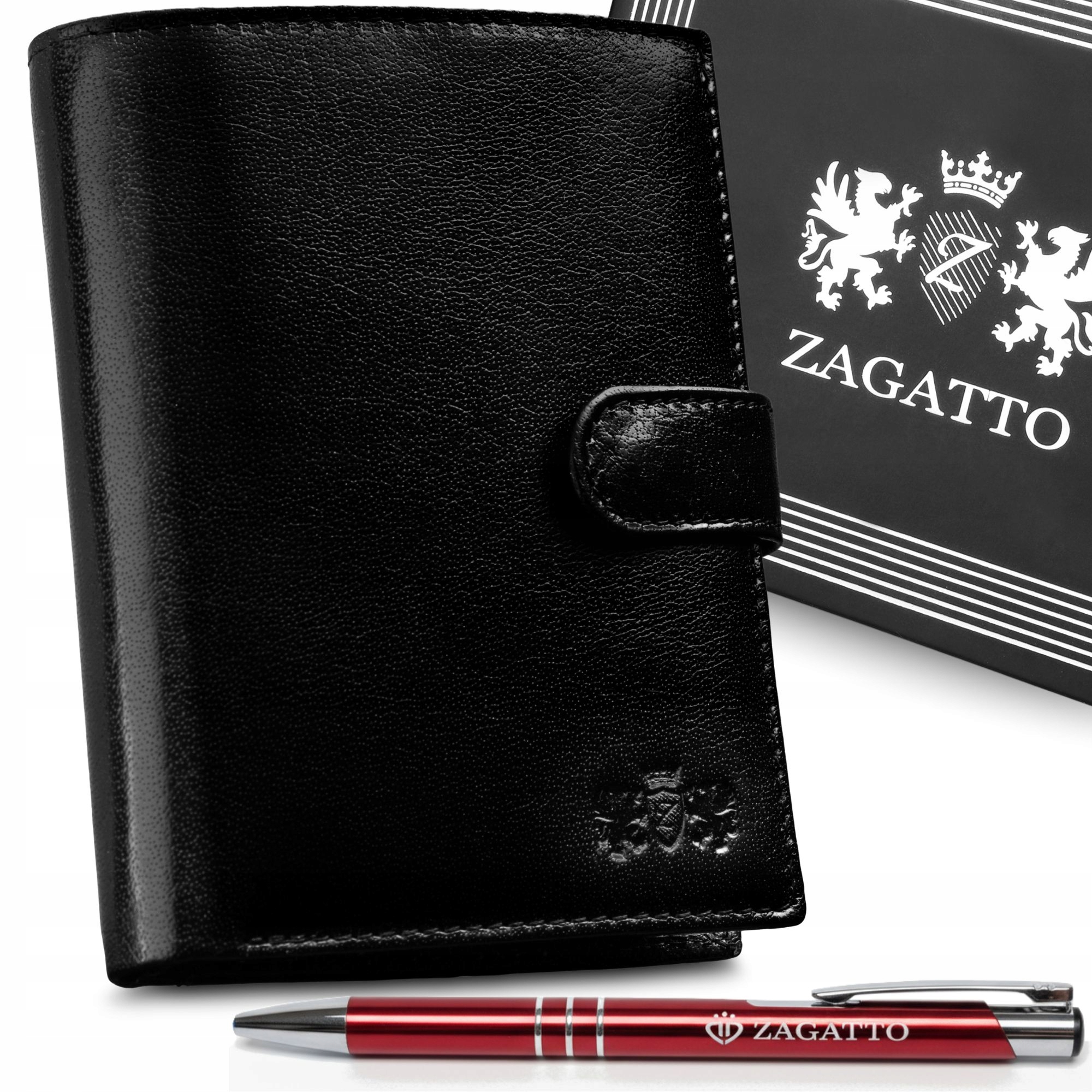 Zagatto Portfel męski skórzany pionowy czarny ochrona kart Rfid