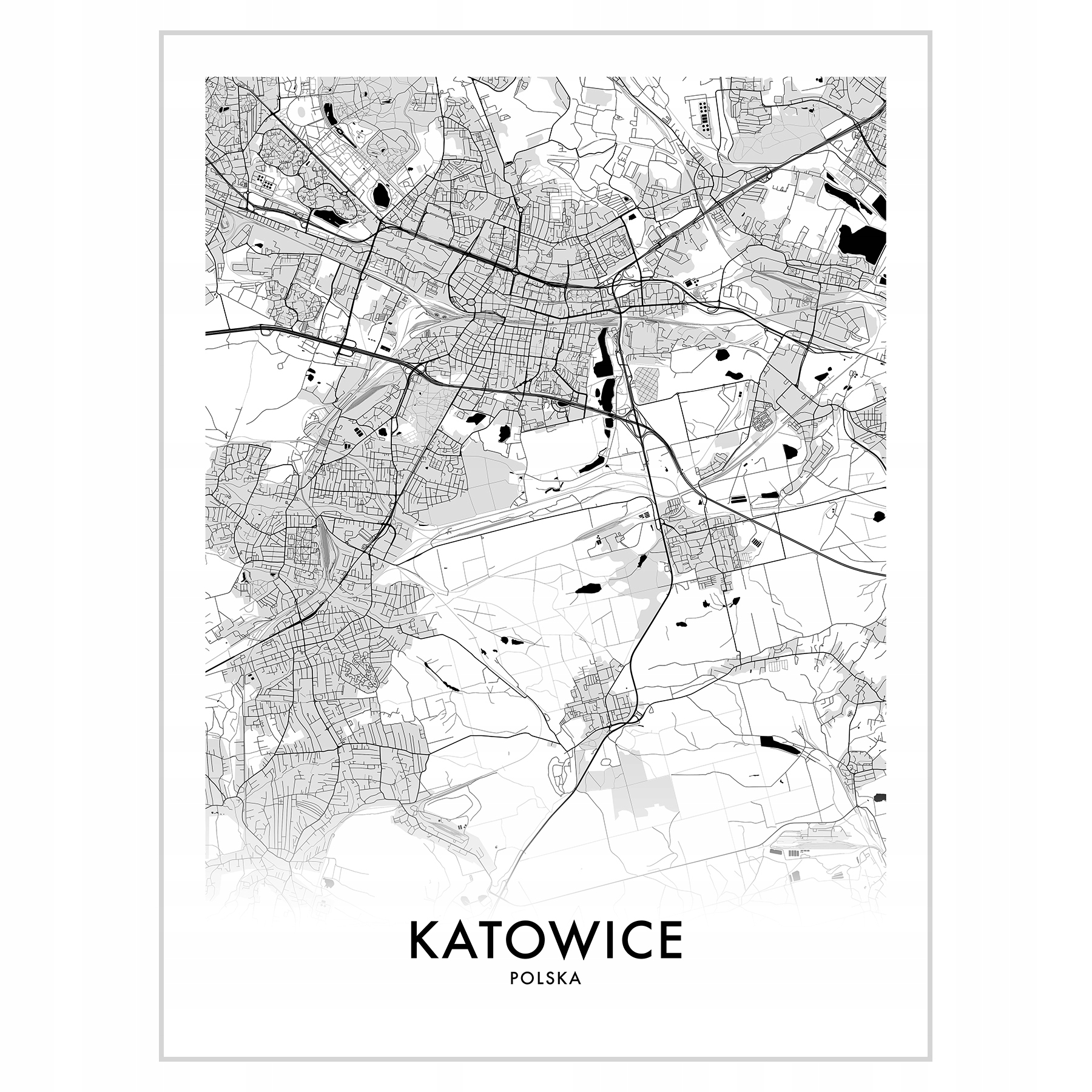 

Plakat 30x40 Mapa Katowice Kolor czarno-biały