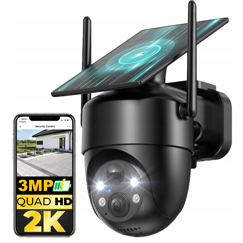 Solární otočná kamera 3MPx pro venkovní bezdrátové noční vidění, barevná