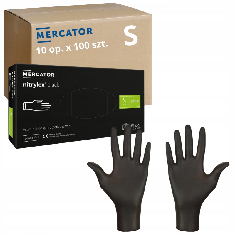 Levně Rukavice Černé na jedno použití Mercator Nitrylex Black vel. S 1000 ks