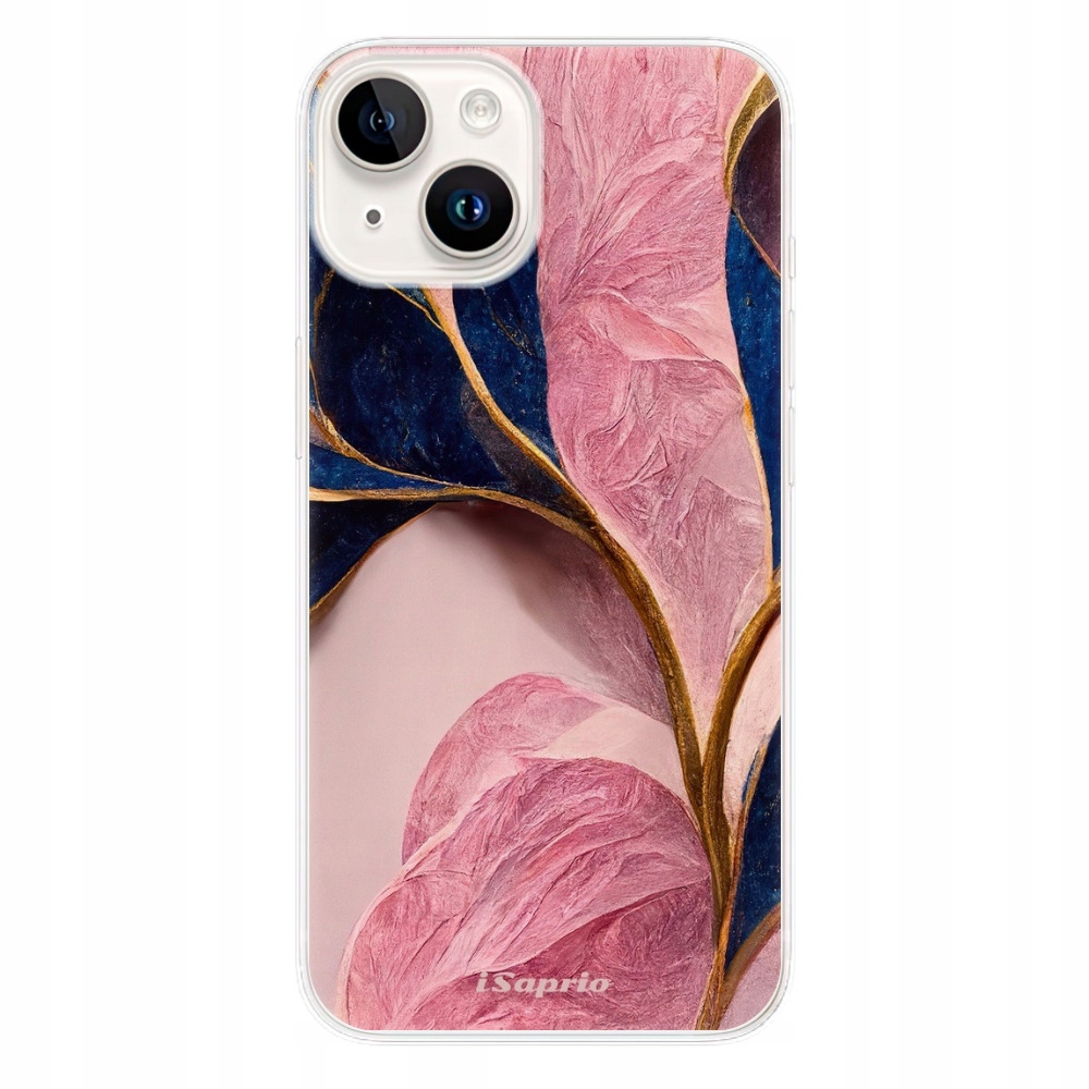 Silikonowe etui iSaprio Pink Blue Leaves na iPhone 15 Plus