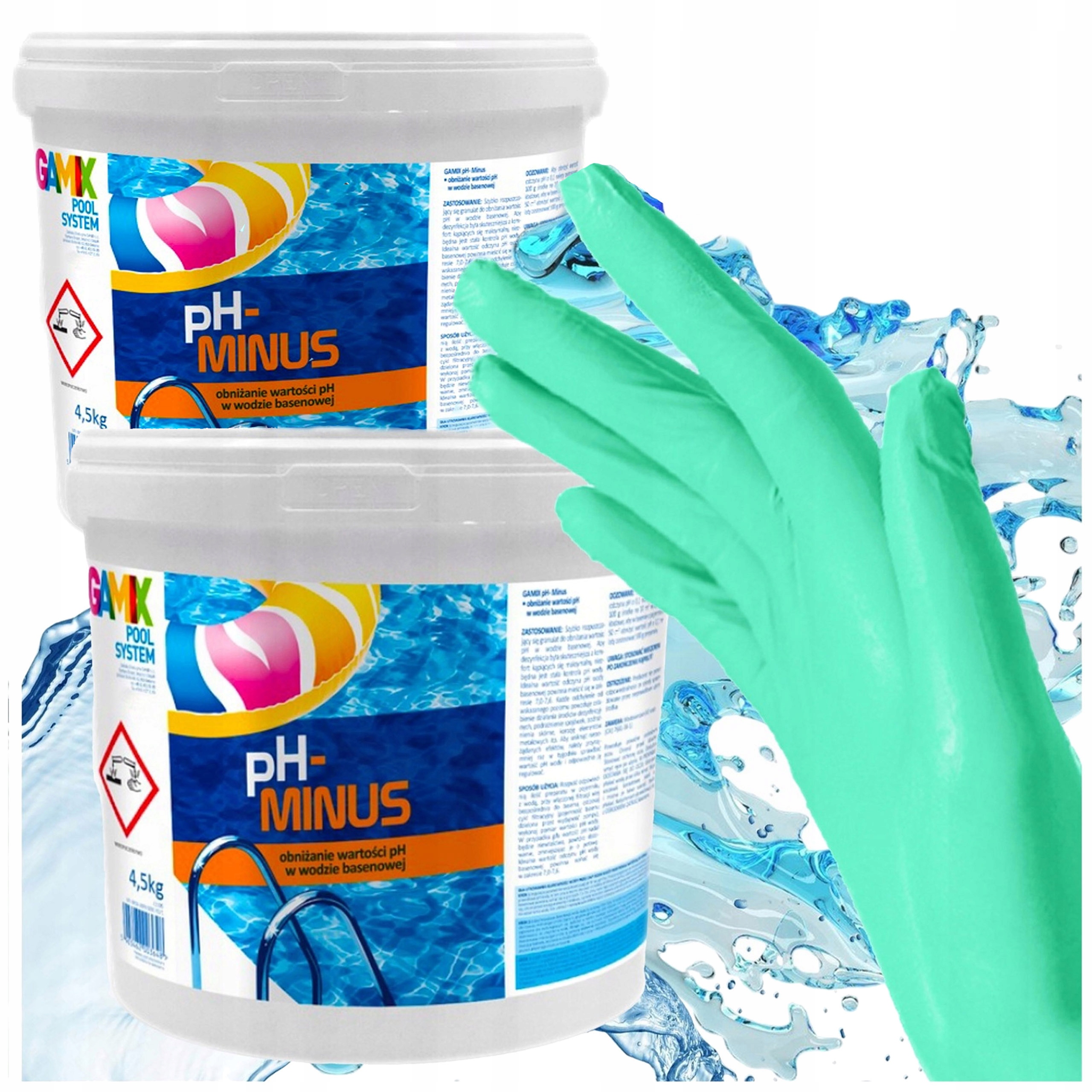 Ph- Minus Do Basenu Granulat Chemia Basenowa Gamix 2 x 4,5 Kg Rękawiczki