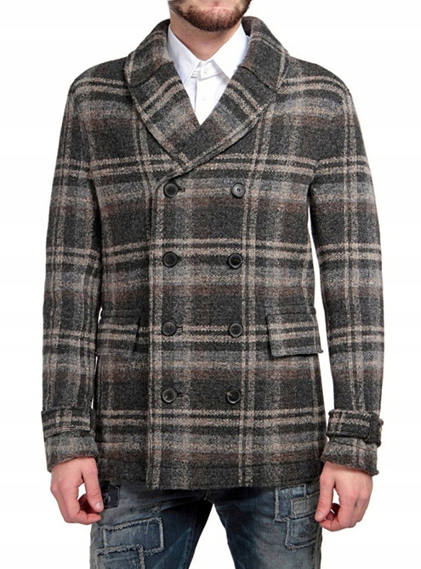 WOOLRICH for ESPRIT NEW CHECKERED NAVY PEACOAT