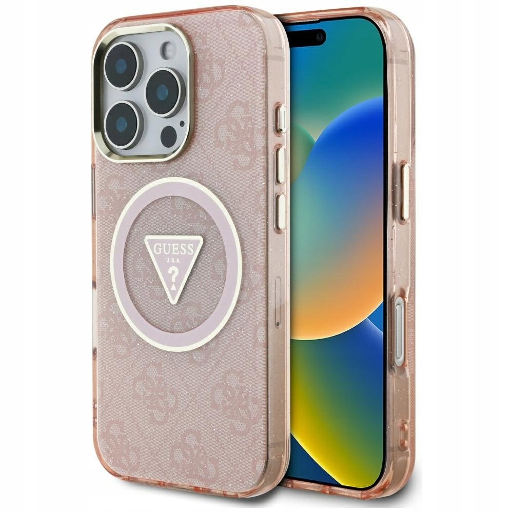 Etui Guess IML Metal Glitter 4G Circle Triangle MagSafe do iPhone 16 Pro ró