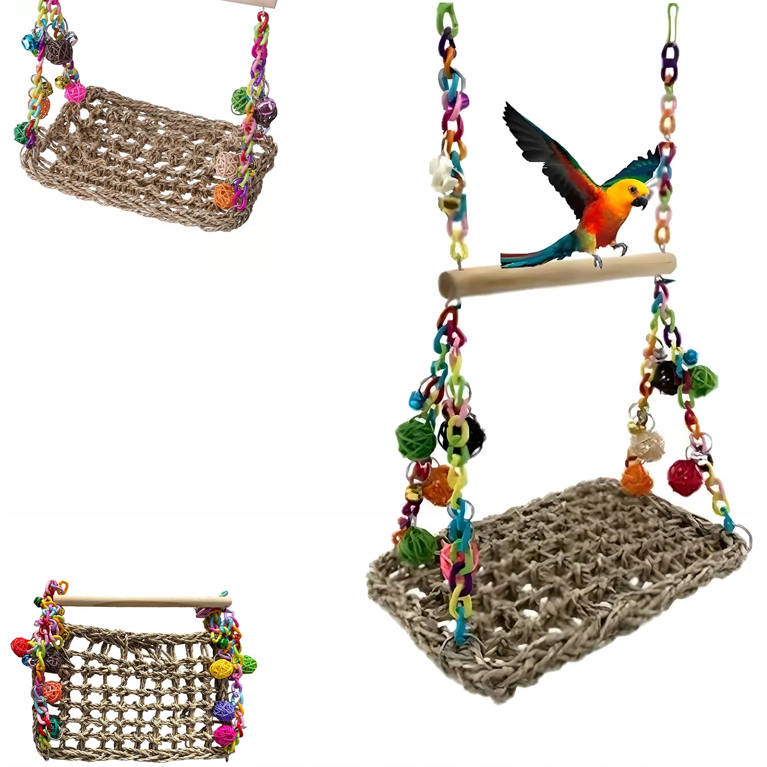 Hračky Pro Papoušky Ptáků Mořská Houpačka Tráva Bezpečné Pevné Dřevo