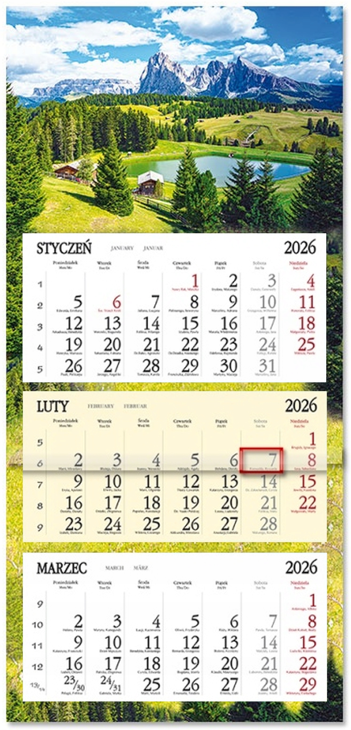 Kalendarz ścienny Trójdzielny 2026 Górska Dolina