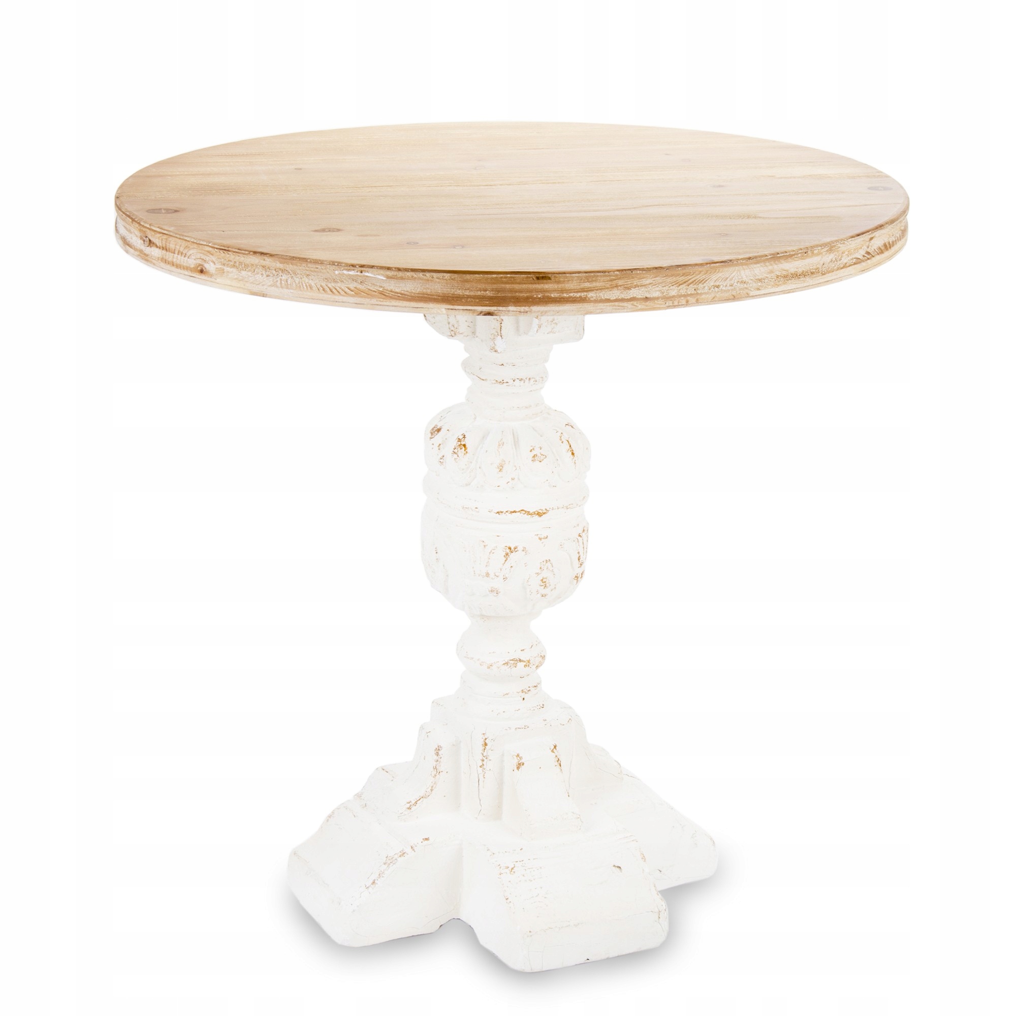 Biely retro stolík provensálsky, rustikálny, okrúhly