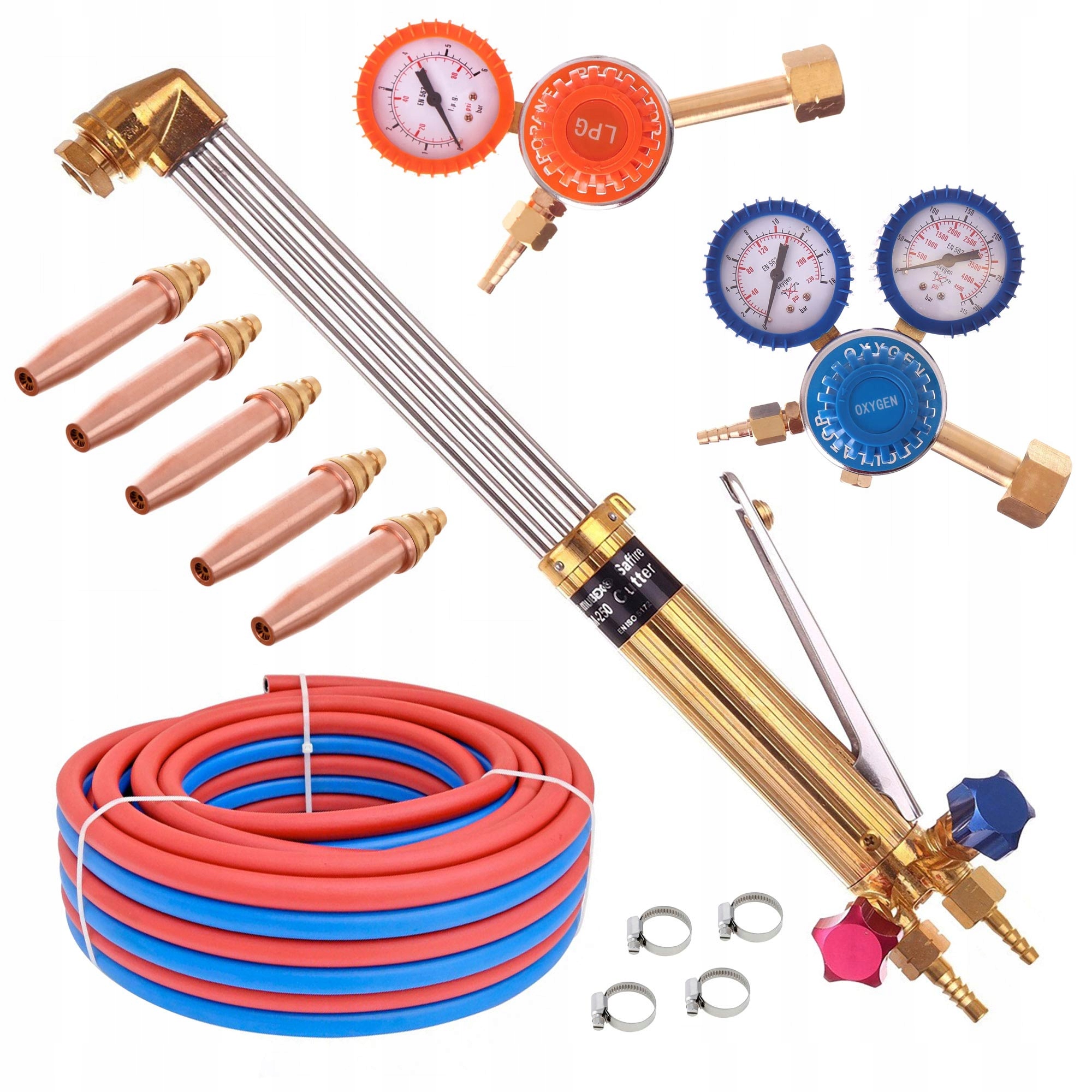 Sada Hořák 45 cm pro ohřívání řezu hadice 10 m reduktory propan kyslík 5 trysek