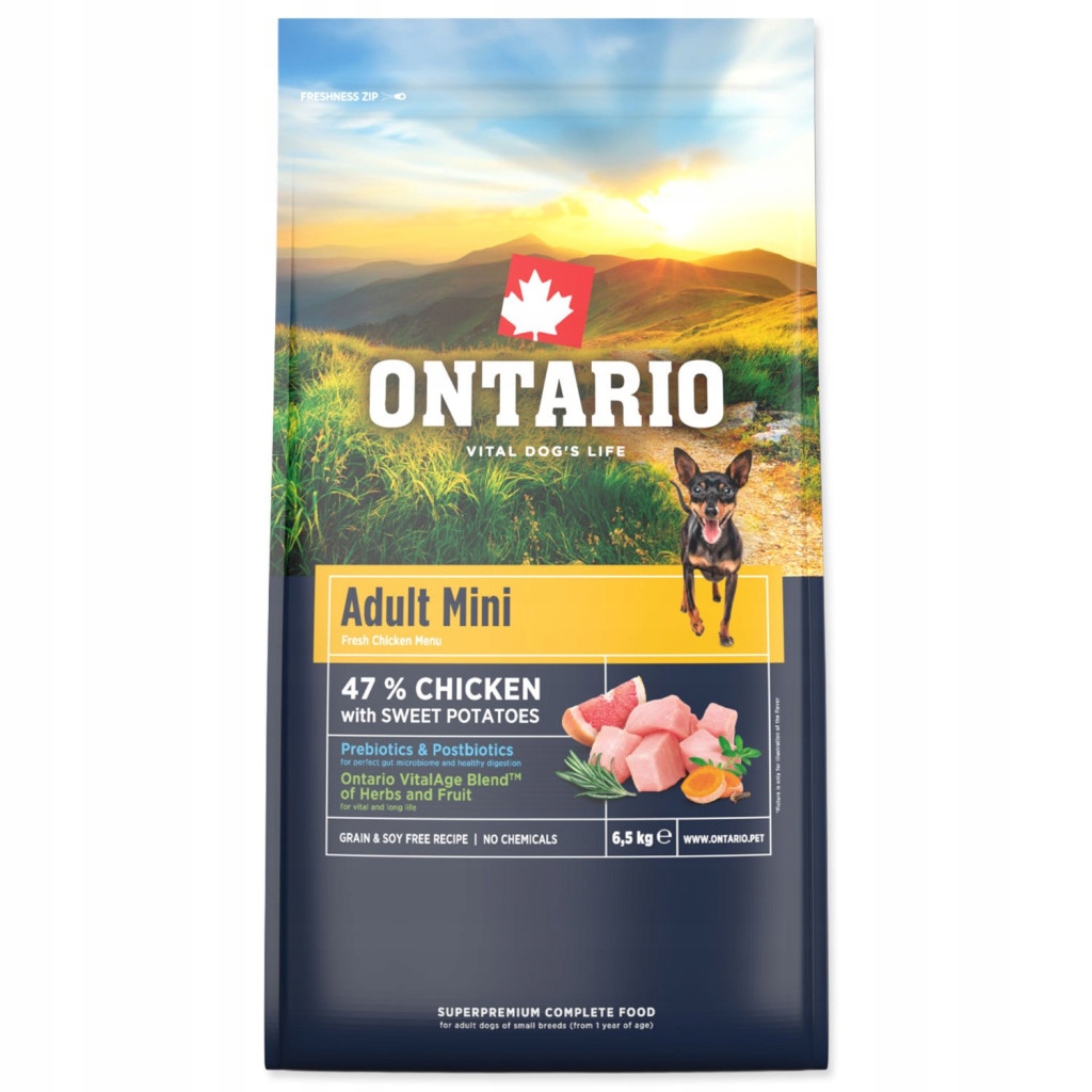 Ontario Adult Mini kuřecí s batáty granule pro psy 6,5 kg