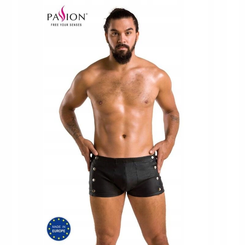 Passion David Black L/XL – krátké kraťasy z polyuretanu, klasická černá barva