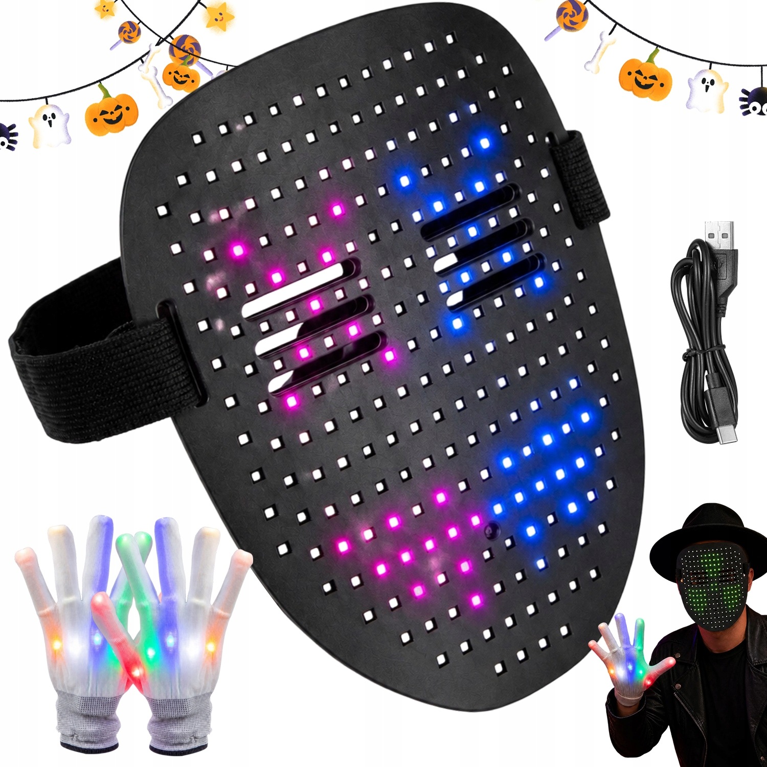 Led Maska Na Obličej S Aplikací A Senzorem Gesta Pro Halloween A Cosplay