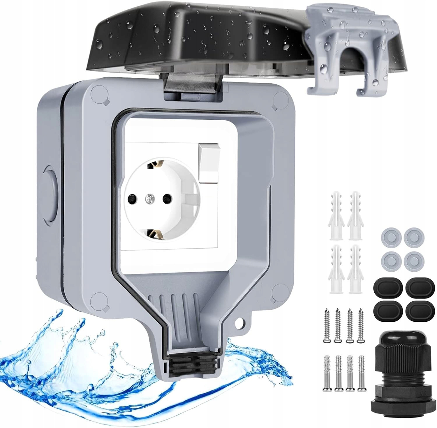 Venkovní Zahradní Zásuvka IP66 Voděodolná Dvojitá S Přepínačem