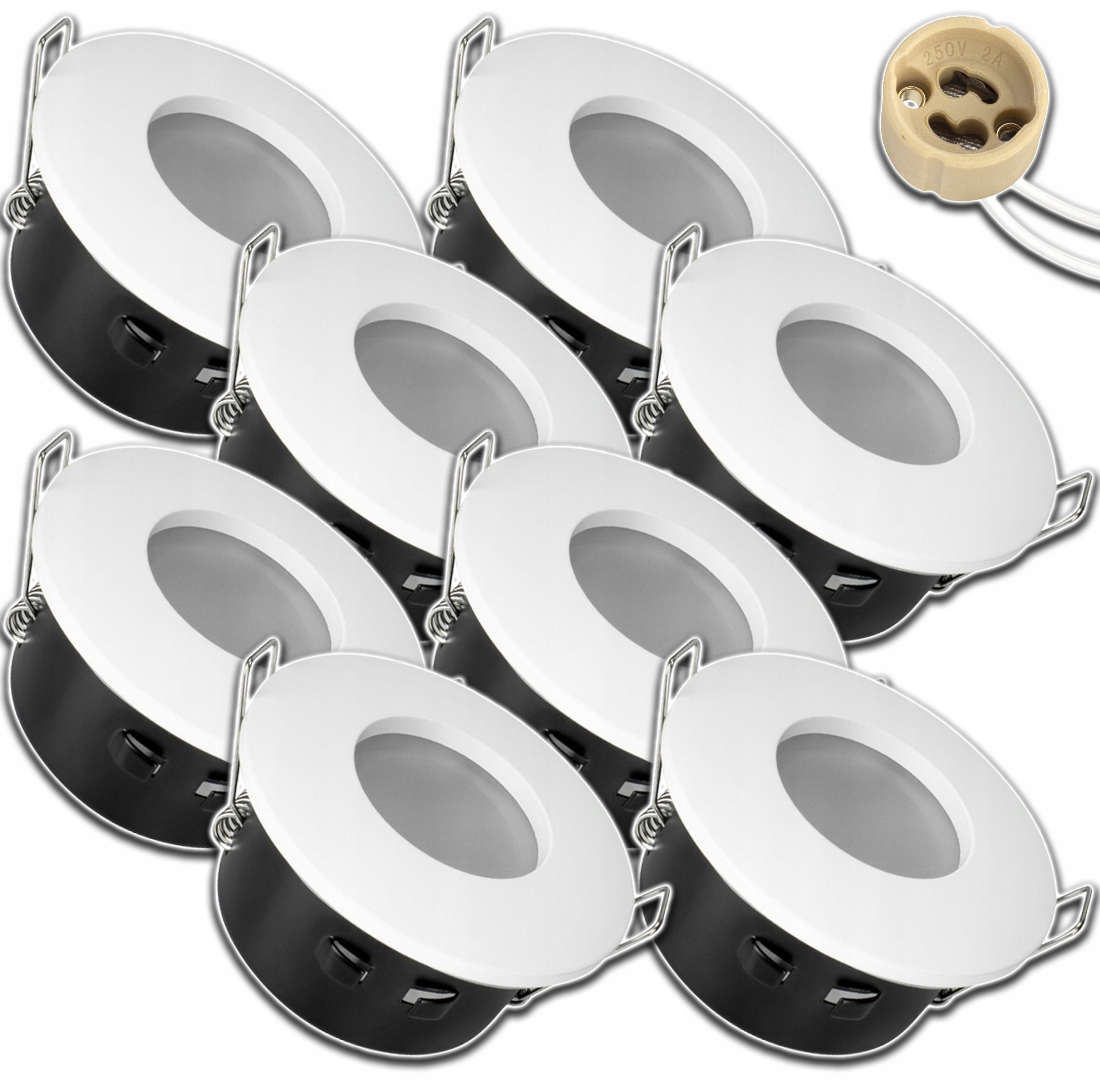 8xHERMETICKÉ Halogenové Svítidlo Kulaté Vodotěsné Zásuvka GU10