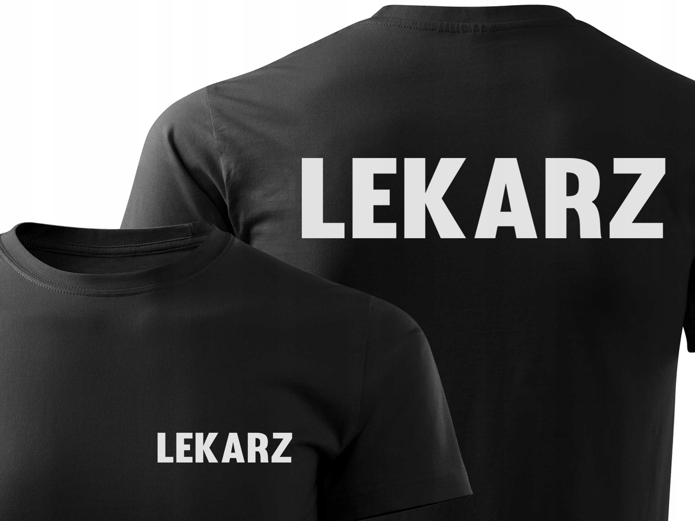 

Czarna Koszulka T-shirt 2x Napis Odblaskowy Lekarz