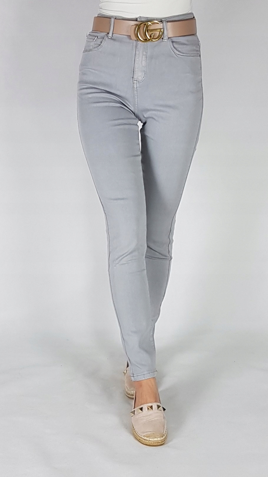 SPODNIE SZARE GOODIES Z WYSOKIM STANEM ROZ 38 Stan (wysokość w pasie) wysoki