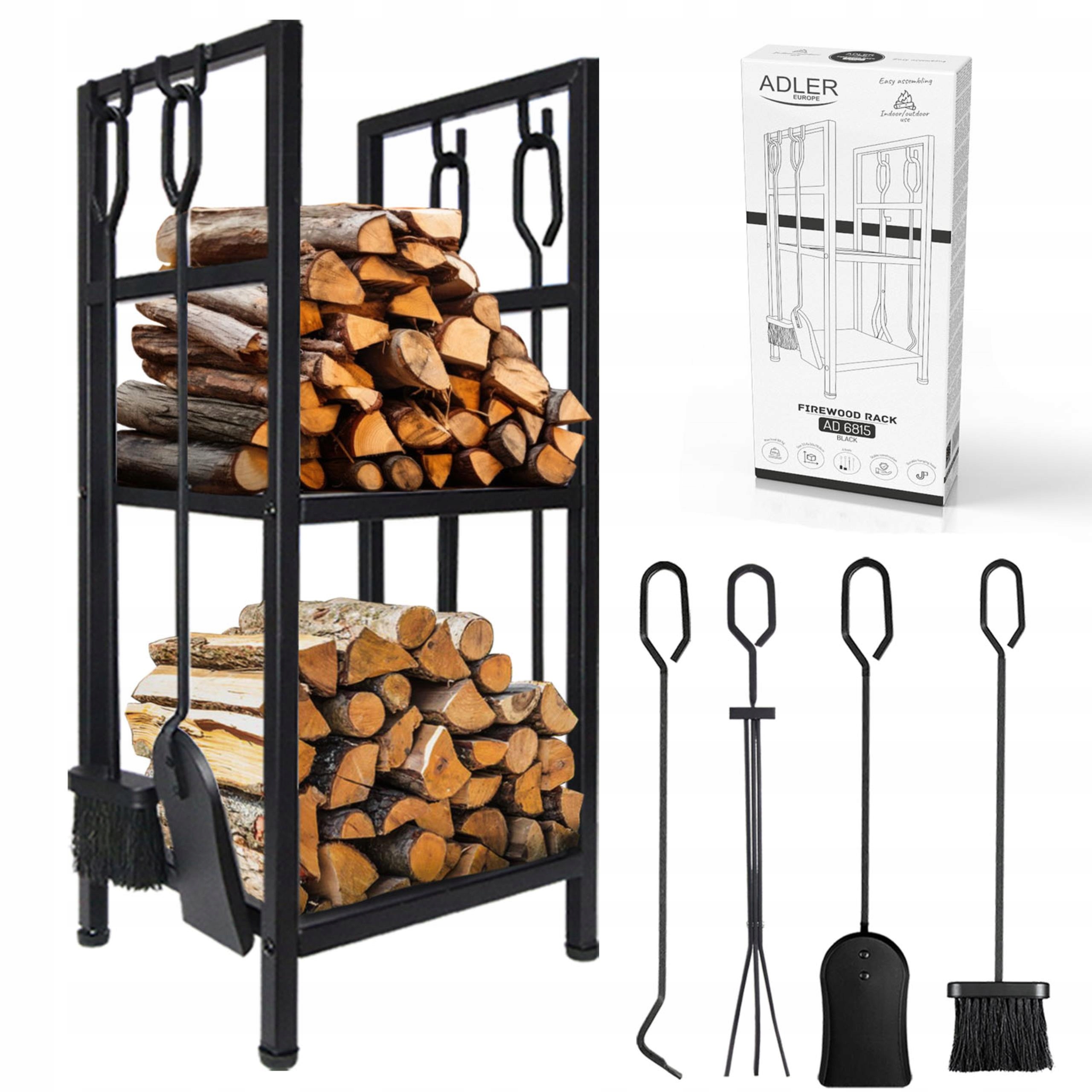 Stojan Na Palivové Krbové Dřevo Kovový Koš Na Pohrabáč Nářadí Sada