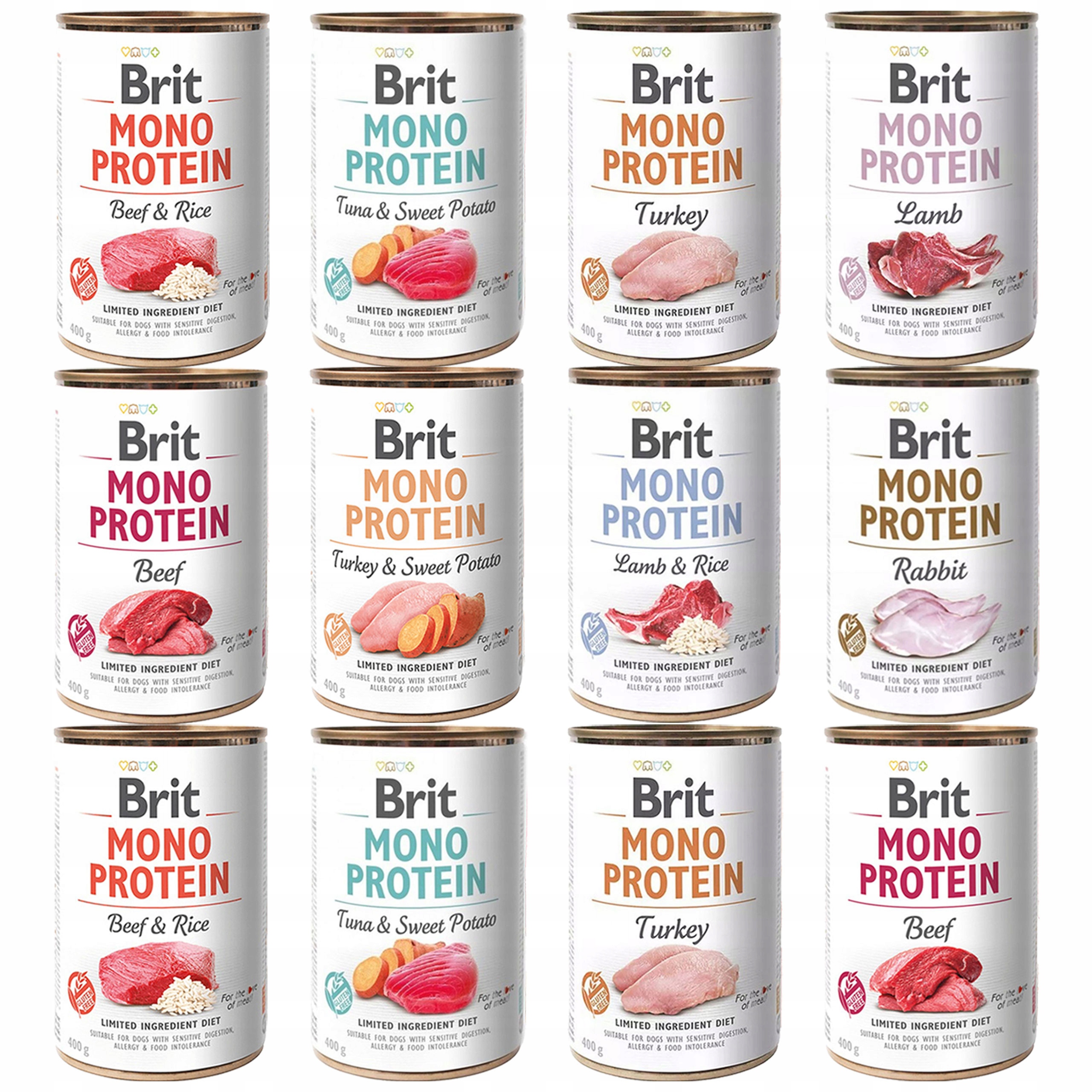 Levně Krmivo pro psy Brit Mono mix chutí 12 x 400 g, monoproteinové, bez obilovin