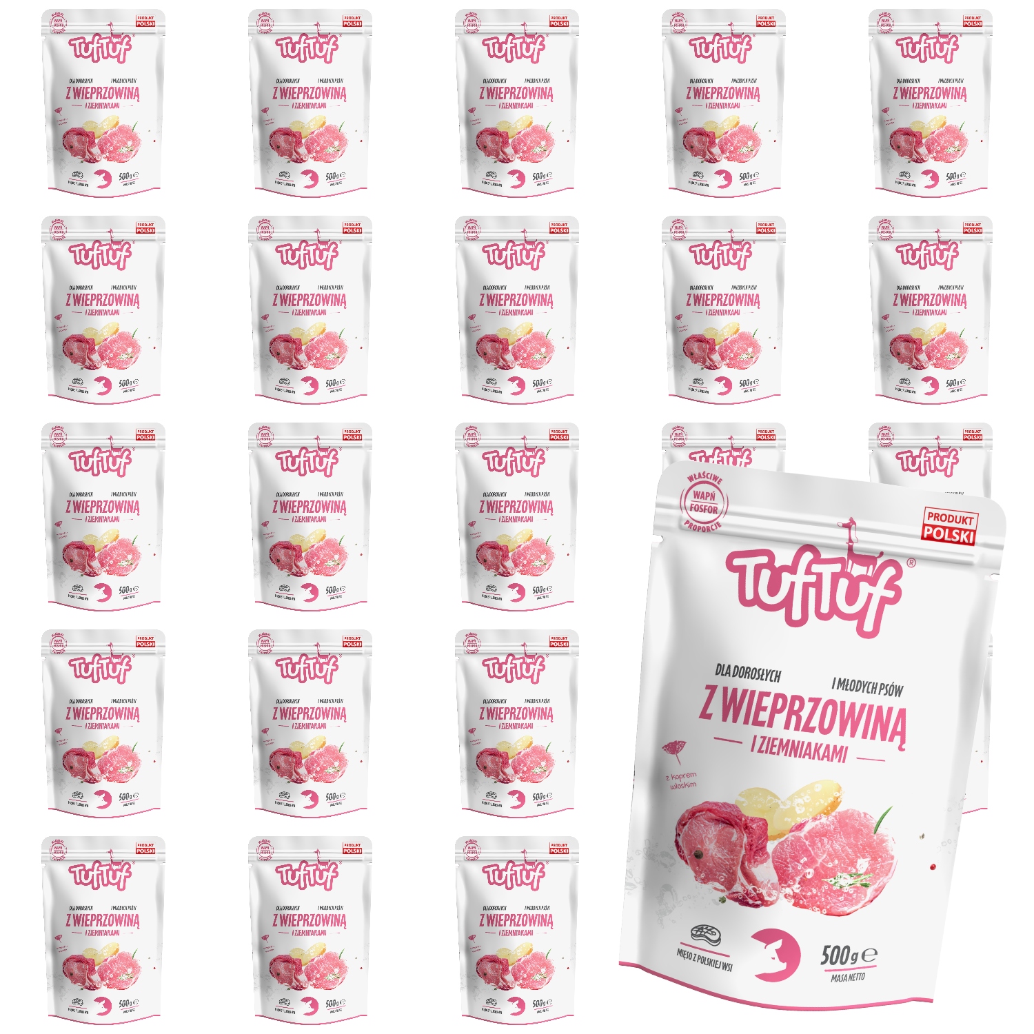 Levně Vlhké Krmivo Pro Psa TufTuf Vepřová Sáčka S Bramborem 24x500G