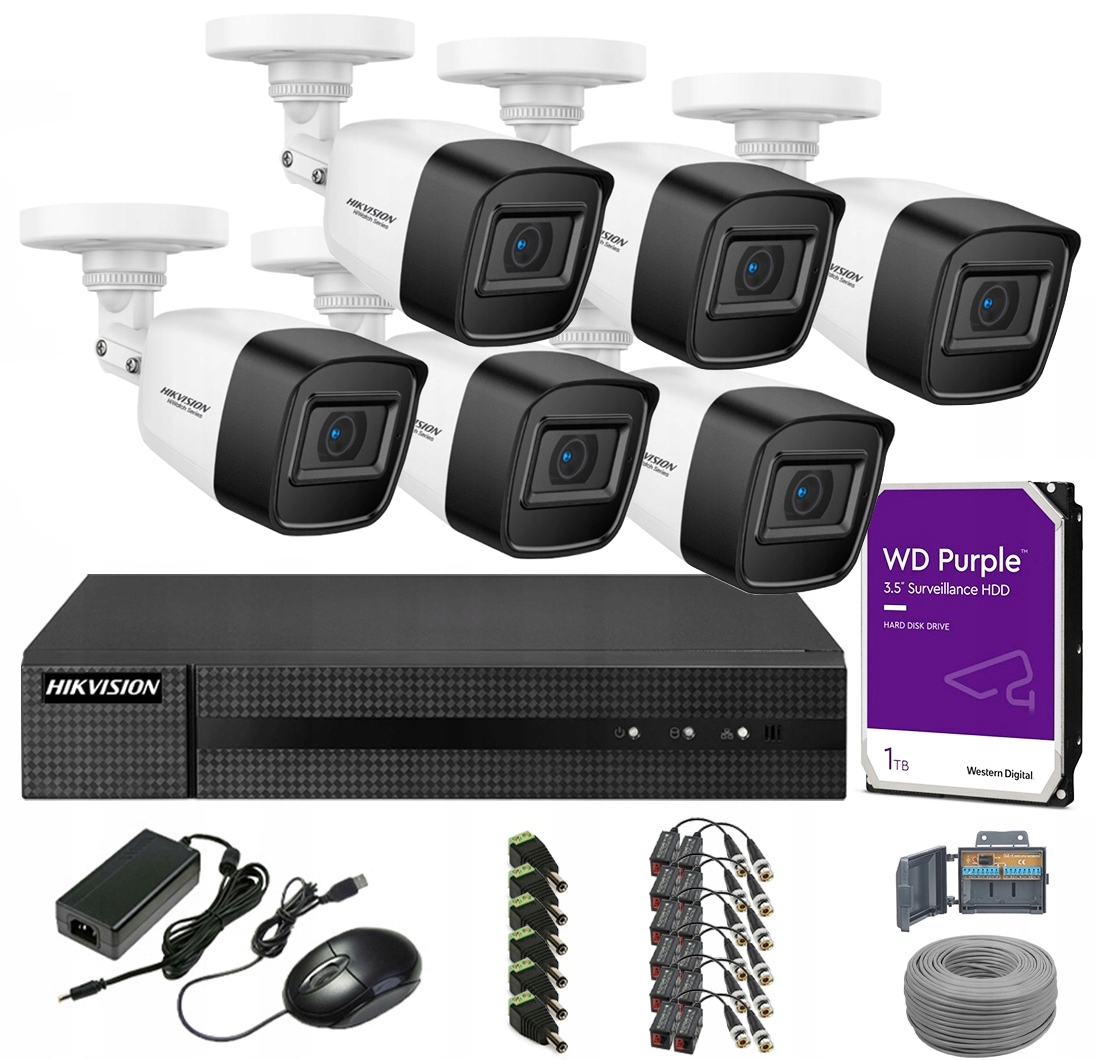 

Zestaw Monitoringu 6 Kamer 8Mpx 4K IR30m Hikvision