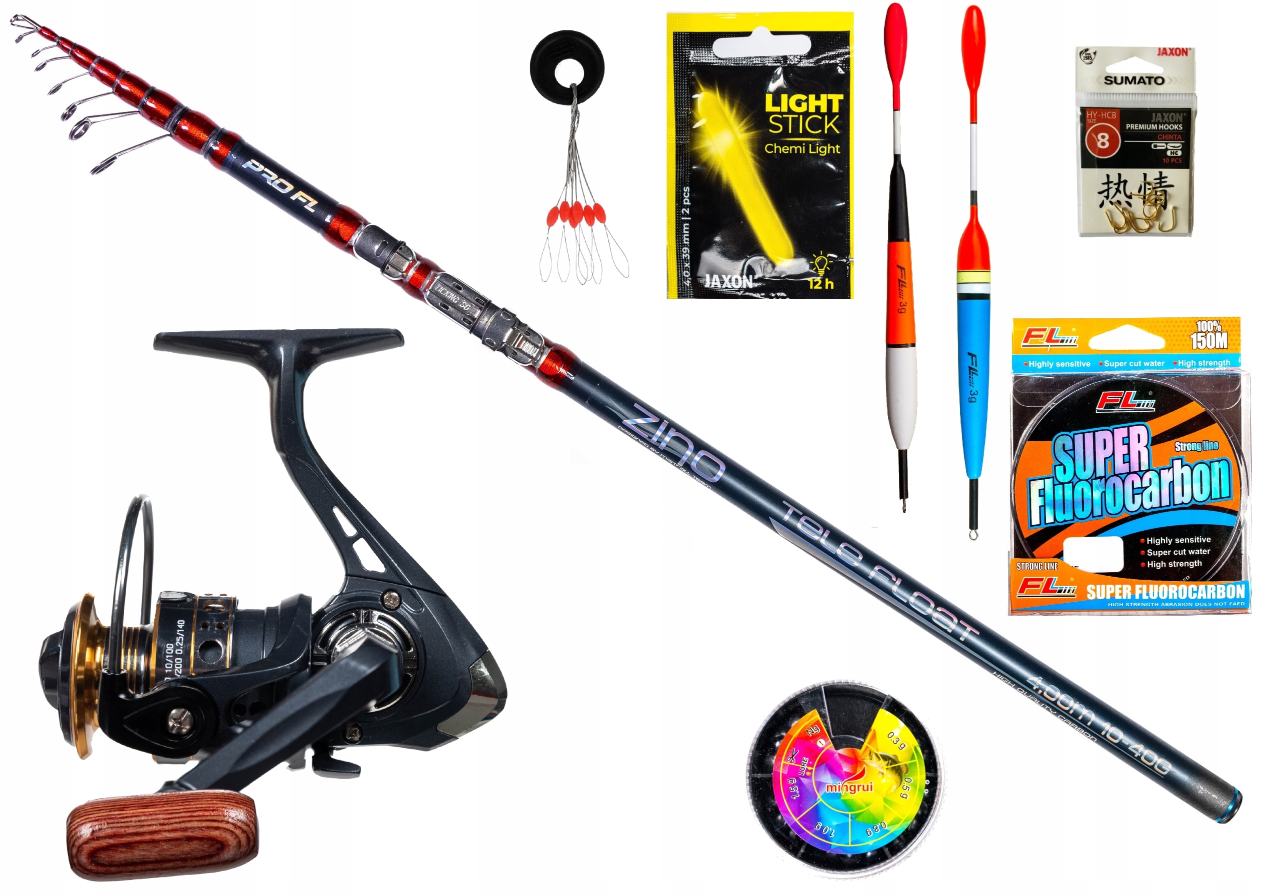 Zestaw Wędkarski Spławikowy Wędka Kołowrotek Haczyki Żyłka Spławiki