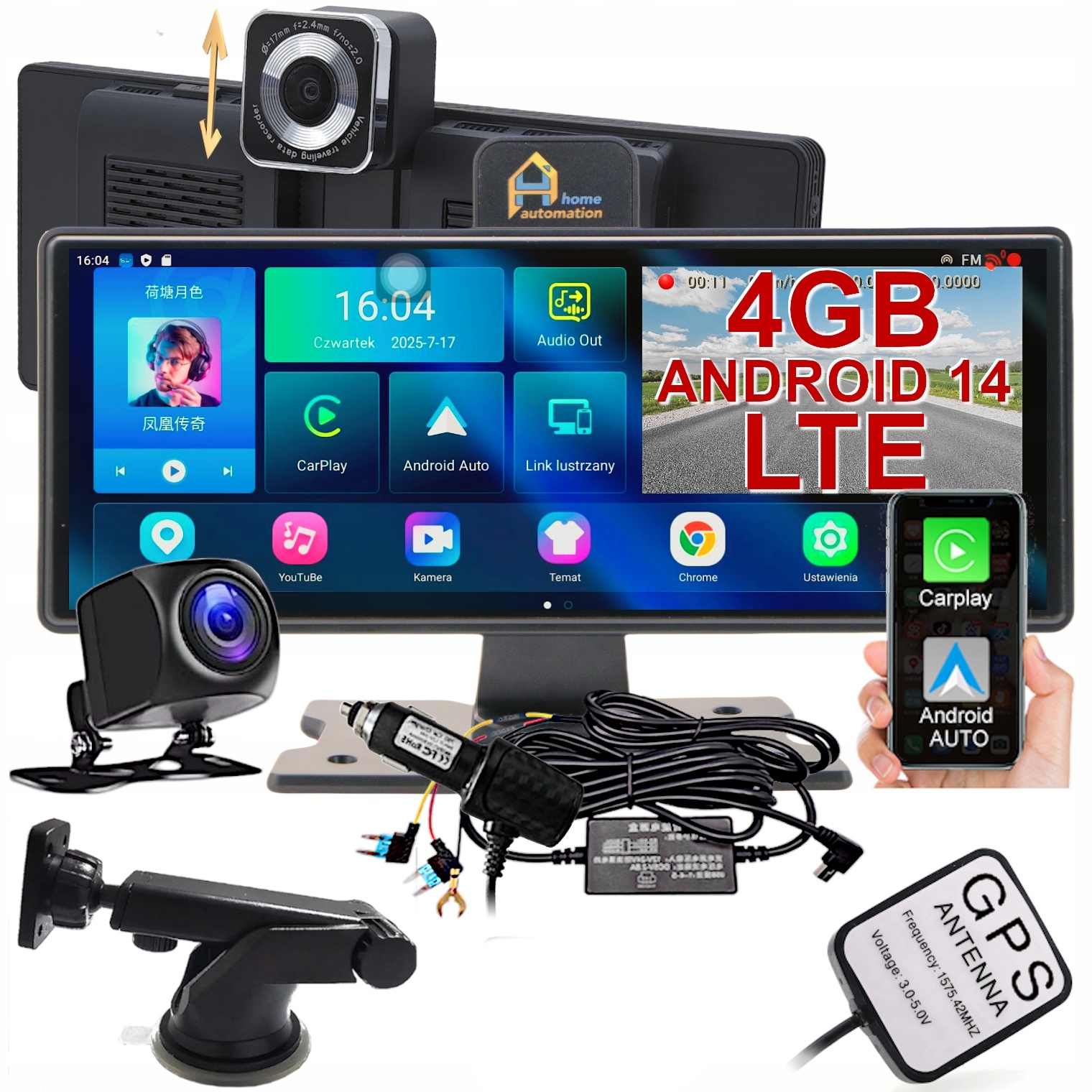 Záznamník jazdy Multimediálna stanica 10" Kamera Navigácia WiFi Android 13