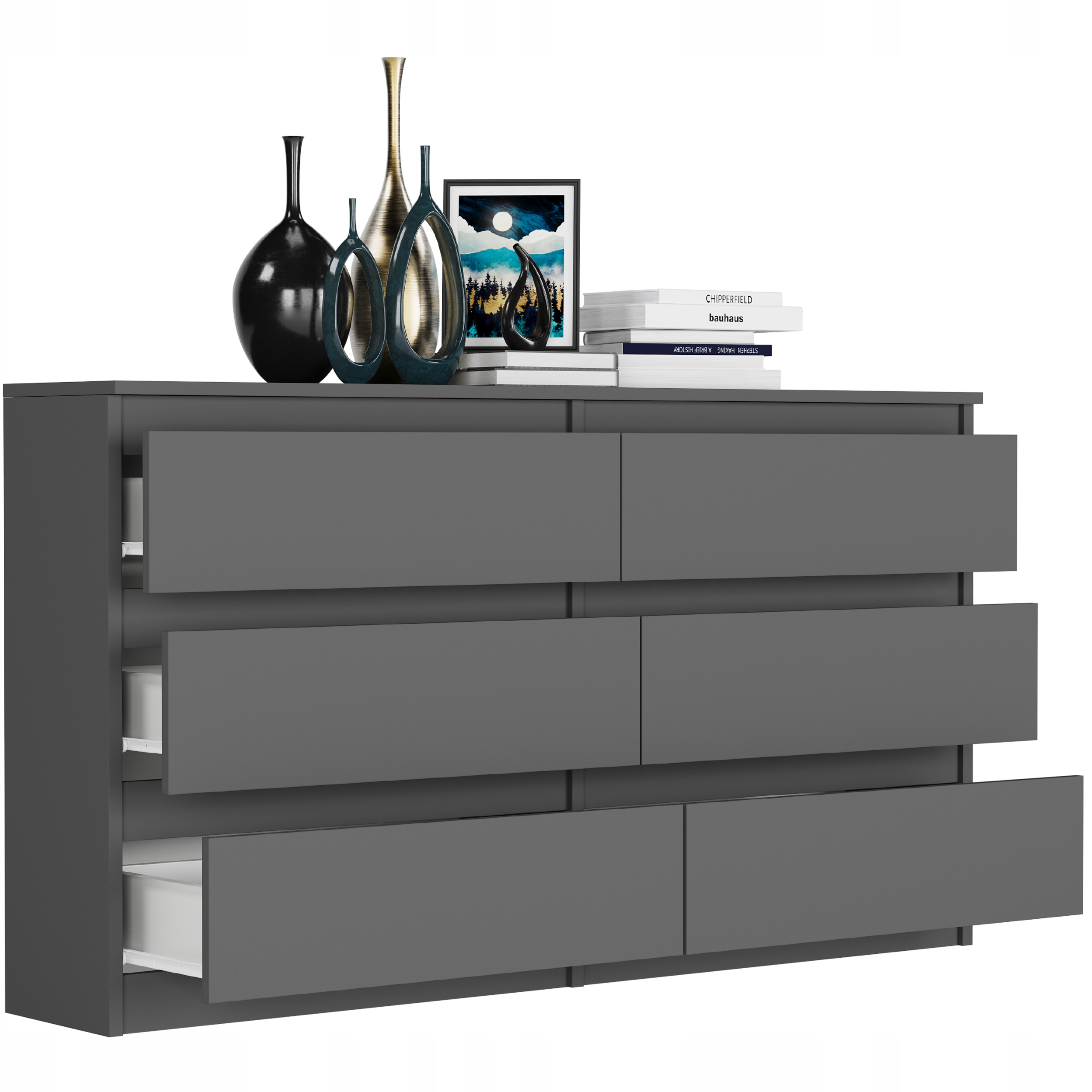 KOMODA 140 CM SZAFKA 6 SZUFLAD PRODUCENT PL R-140 ANTRACYT