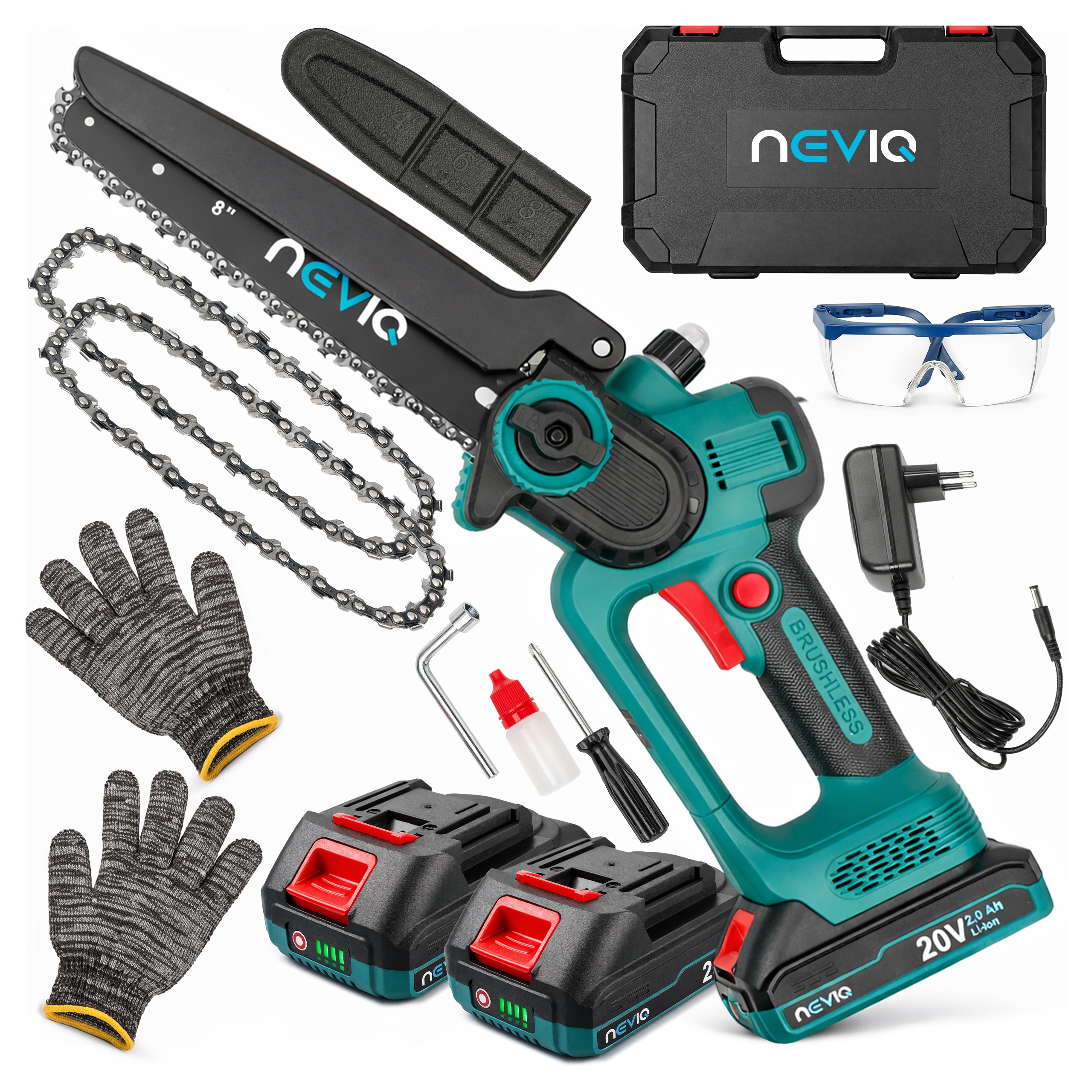 Piła Łańcuchowa Akumulatorowa Pilarka Gałęziówka Piła Do Drzewa 8" 2 x Aku