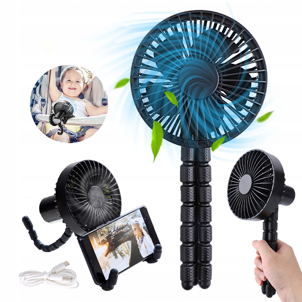 MINI WENTYLATOR WIATRAK STOJĄCY WIATRACZEK RĘCZNY Z REGULOWANYM STATYWEM