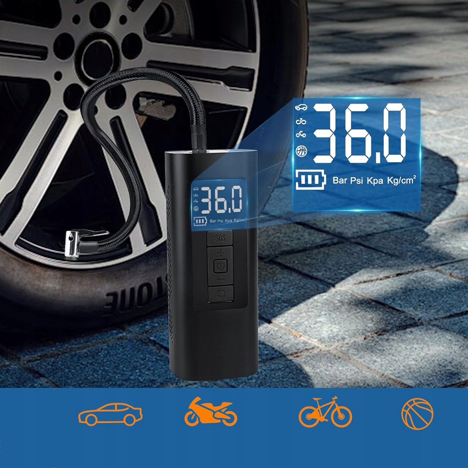 BEZPRZEWODOWA POMPKA ELEKTRYCZNA SAMOCHODOWA ROWEROWA KOMPRESOR 12V Materiał dominujący aluminium