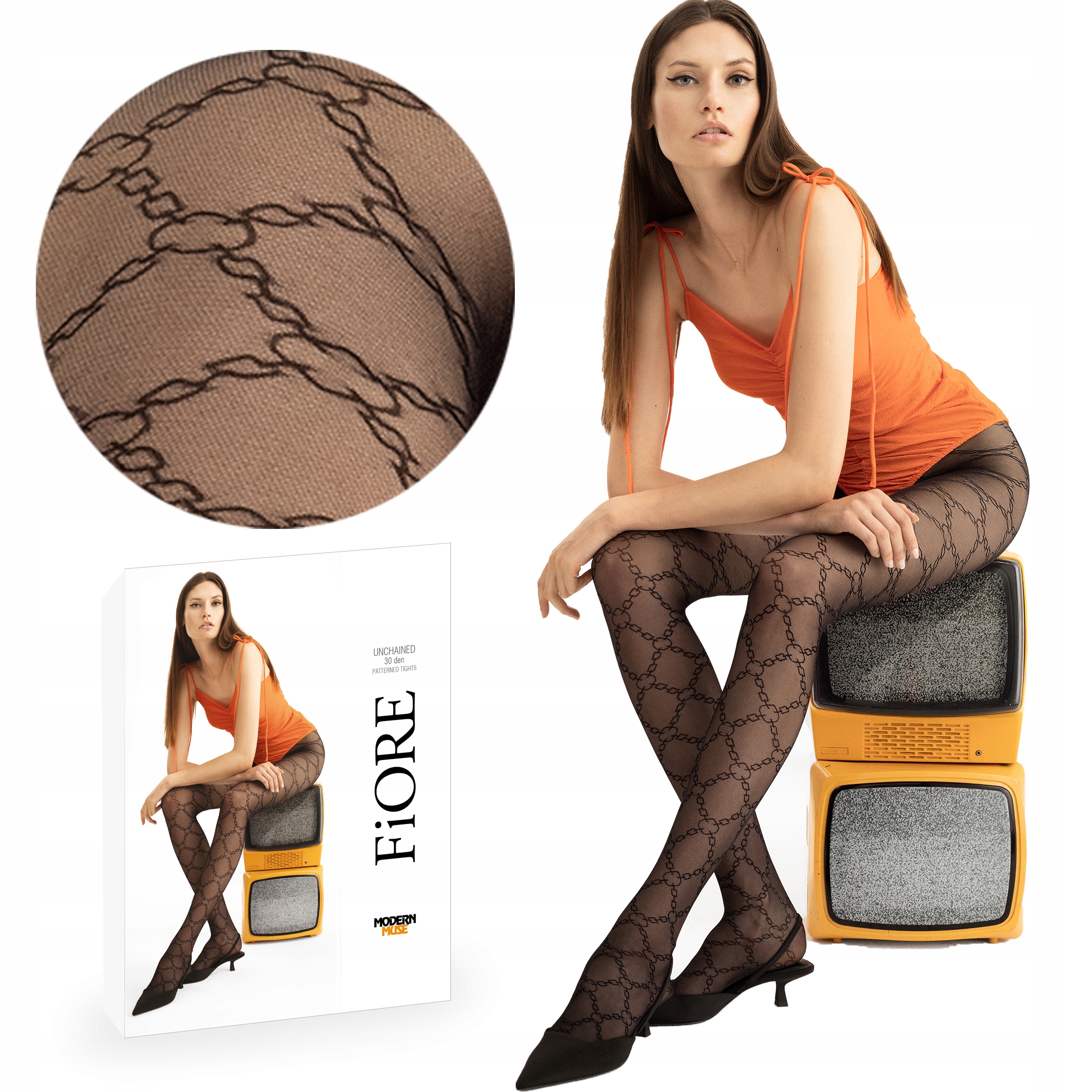 

Fiore rajstopy Unchained 30 den wzór łańcuszki 2-S