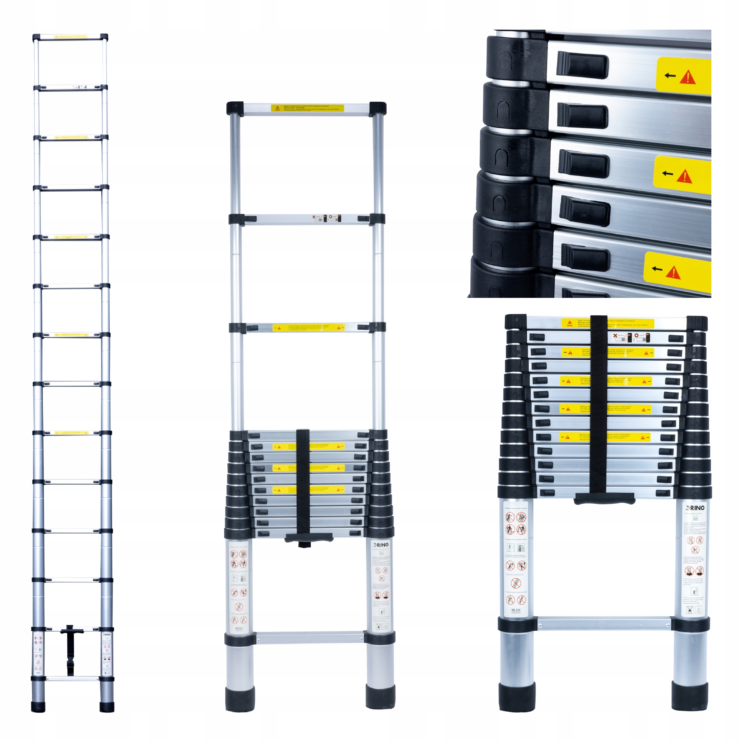Rino Teleskopický Skládací Žebřík 4,1 m Délka 150 kg Hliníkový Lehký