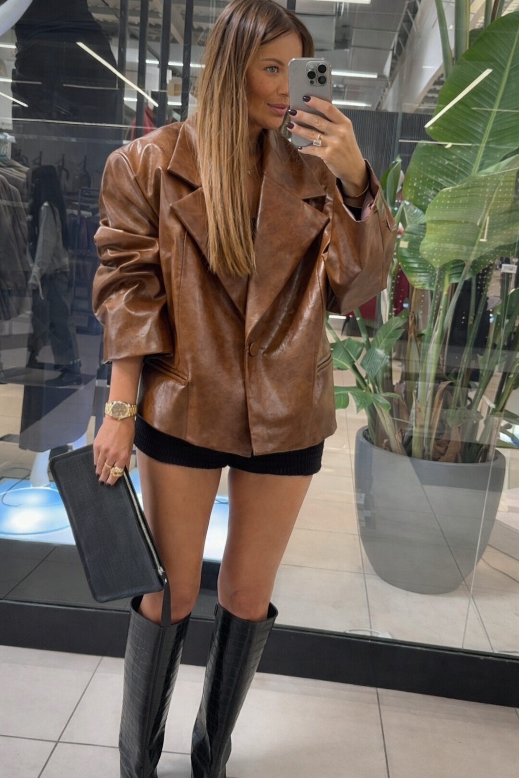 Dámská sako bunda Oversize Blazer Elegantní Emo z lakované kůže