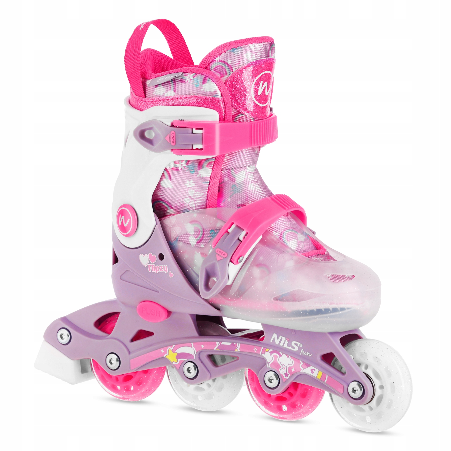 Łyżworolki dziecięce Nils Fun Flipzy regulowane różowe 31-34 (2w1)