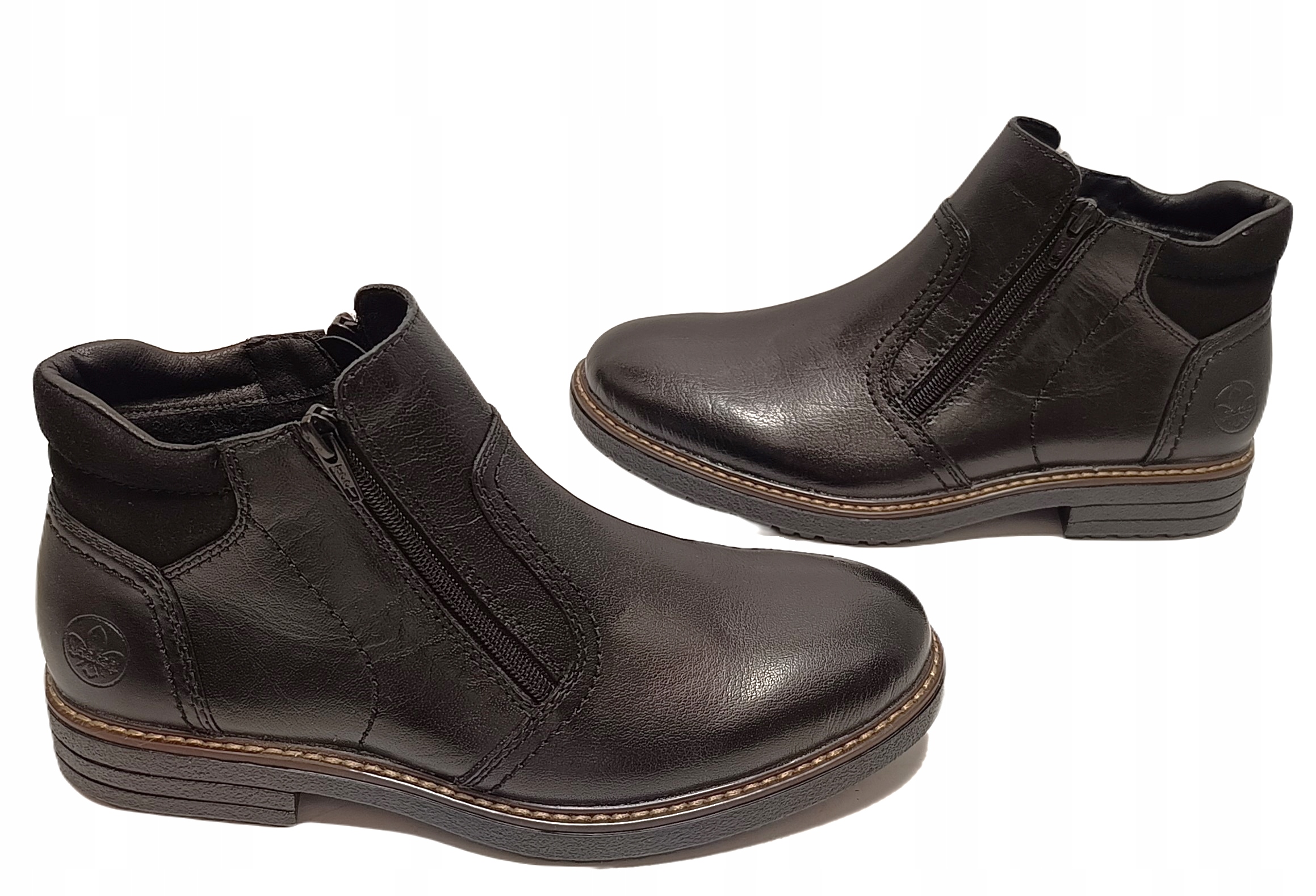 Kotníkové Boty z kůže, Vlna, 2 zipy Rieker 33151-00 Černá r43