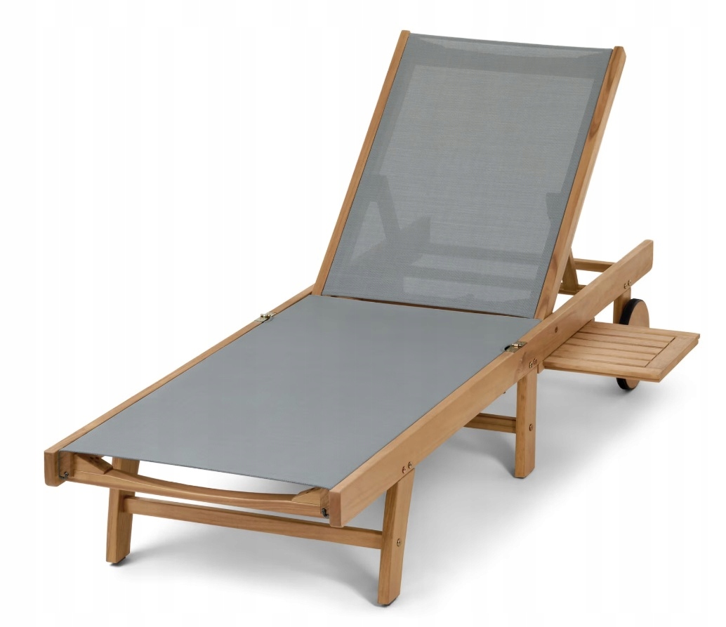 Ležadlo Lehátko Šedé S Stolíkom Z Eukalyptového Dreva