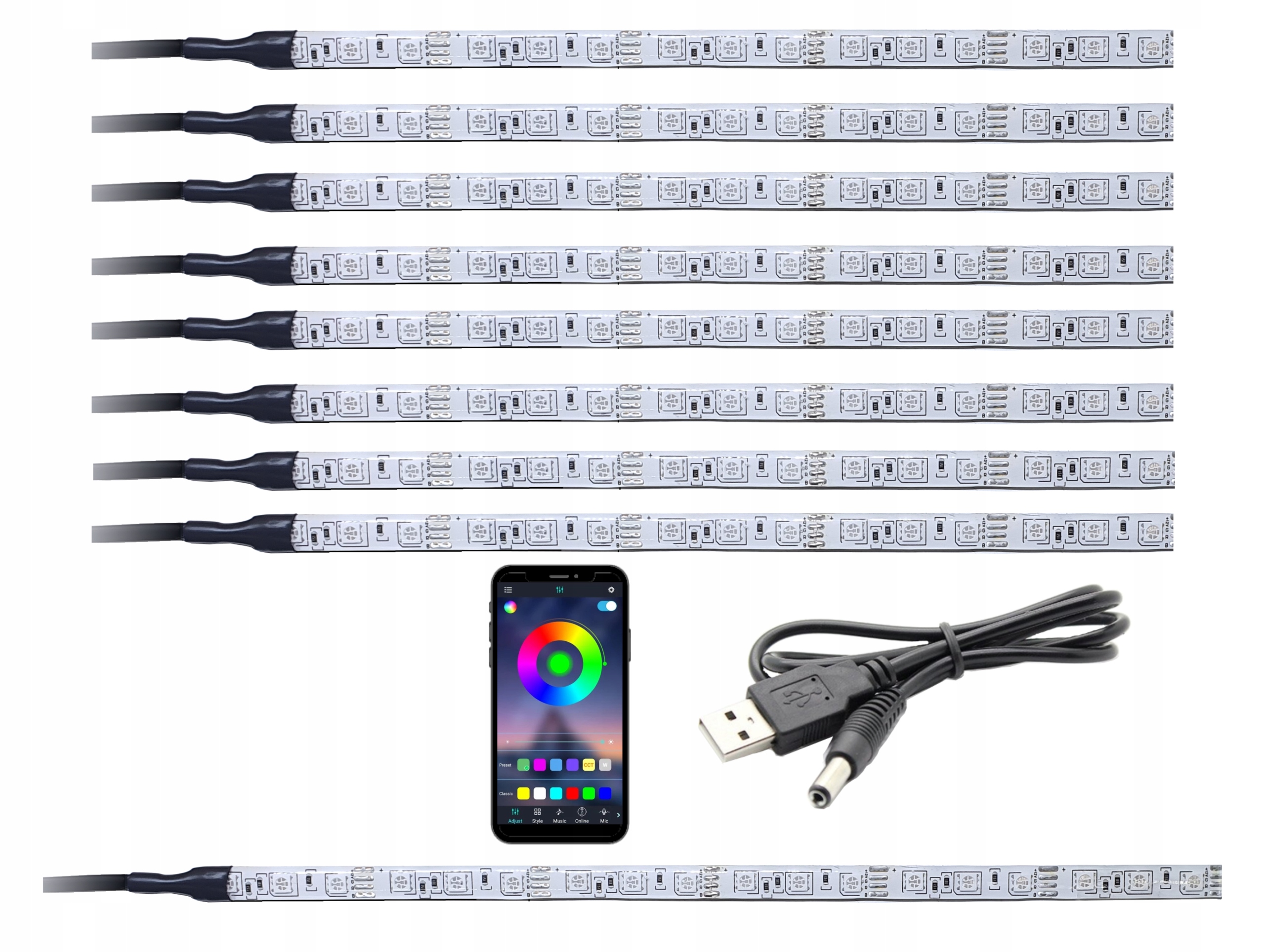 

Led kabiny Rgb 8x30cm bagażnik Bluetooth Usb 5V