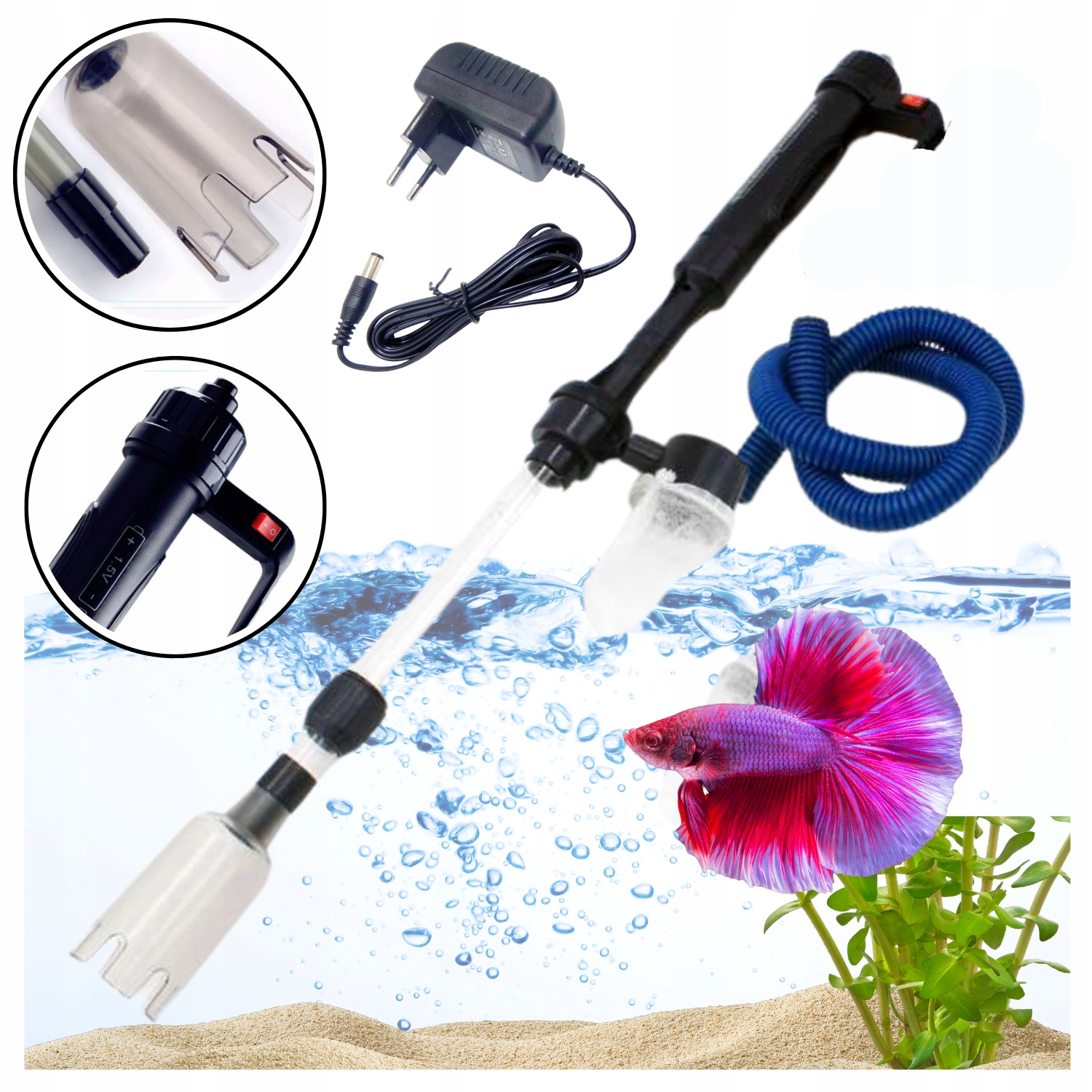 Levně Elektrický Odmulčovač Pro Čištění Akvária S Napájecím Zdrojem 2 Sáčky Bonus