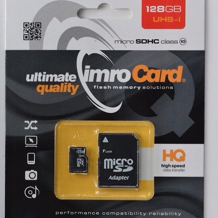 Imro paměťová karta 128 Gb microSDHC třída 10 Uhs-i adaptér