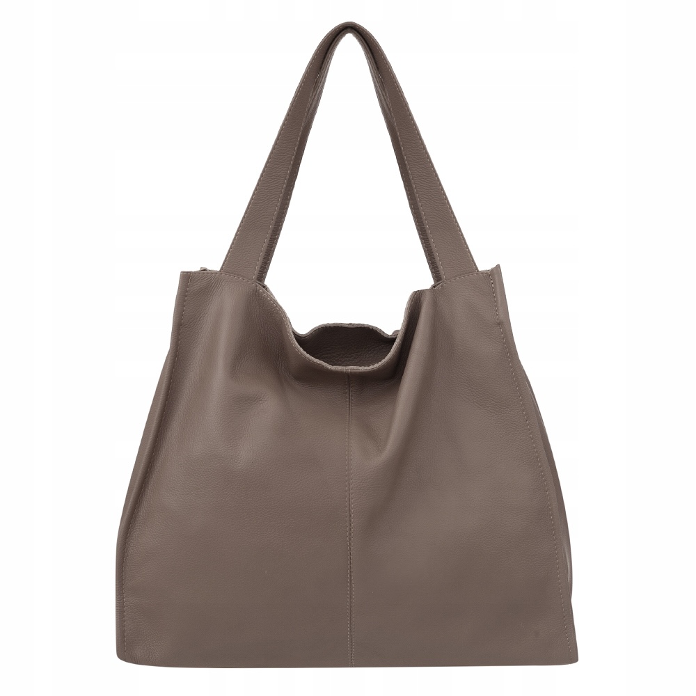 Cappuccino Skórzana Torebka Taupe Włoska Skóra Shopper Worek A4 Vera Pelle
