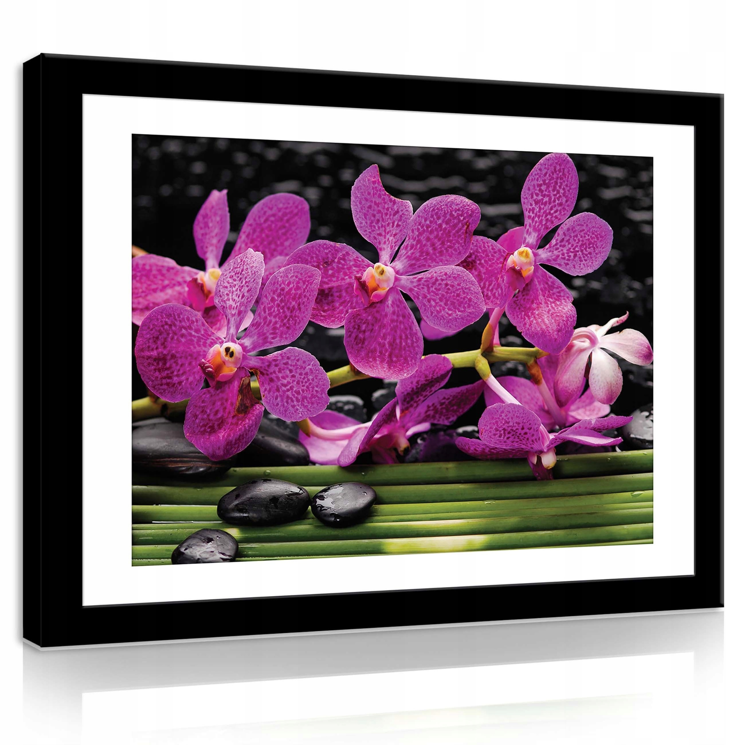Obraz 80x60 Purpurové orchideje černé kameny bambus zen klid krása