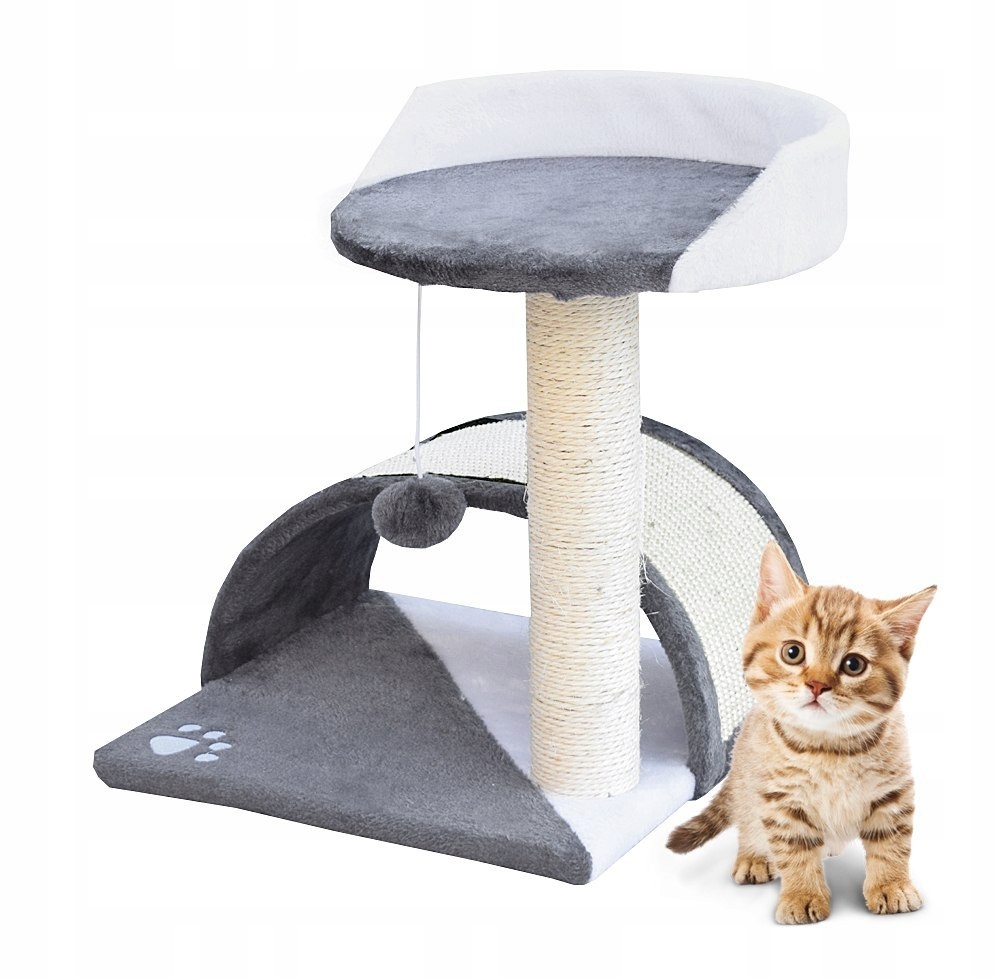 Levně Škrabadlo pro kočky Pelíšek+Budka bílo-šedá 43 cm