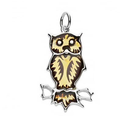 Stříbrný Přívěsek sova, náhrdelník z Jantaru ze Stříbra, řetízek Na Velikonoce