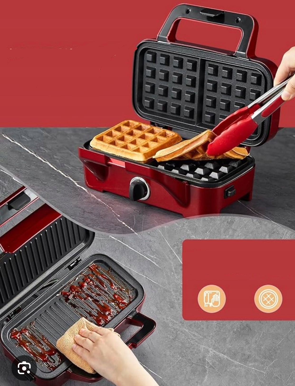 SANDWICHMAKER 3W1 GOFROWNICA GRILL KONTAKTOWY 1200W ANTYPOŚLIZGOWY — miniatura 13