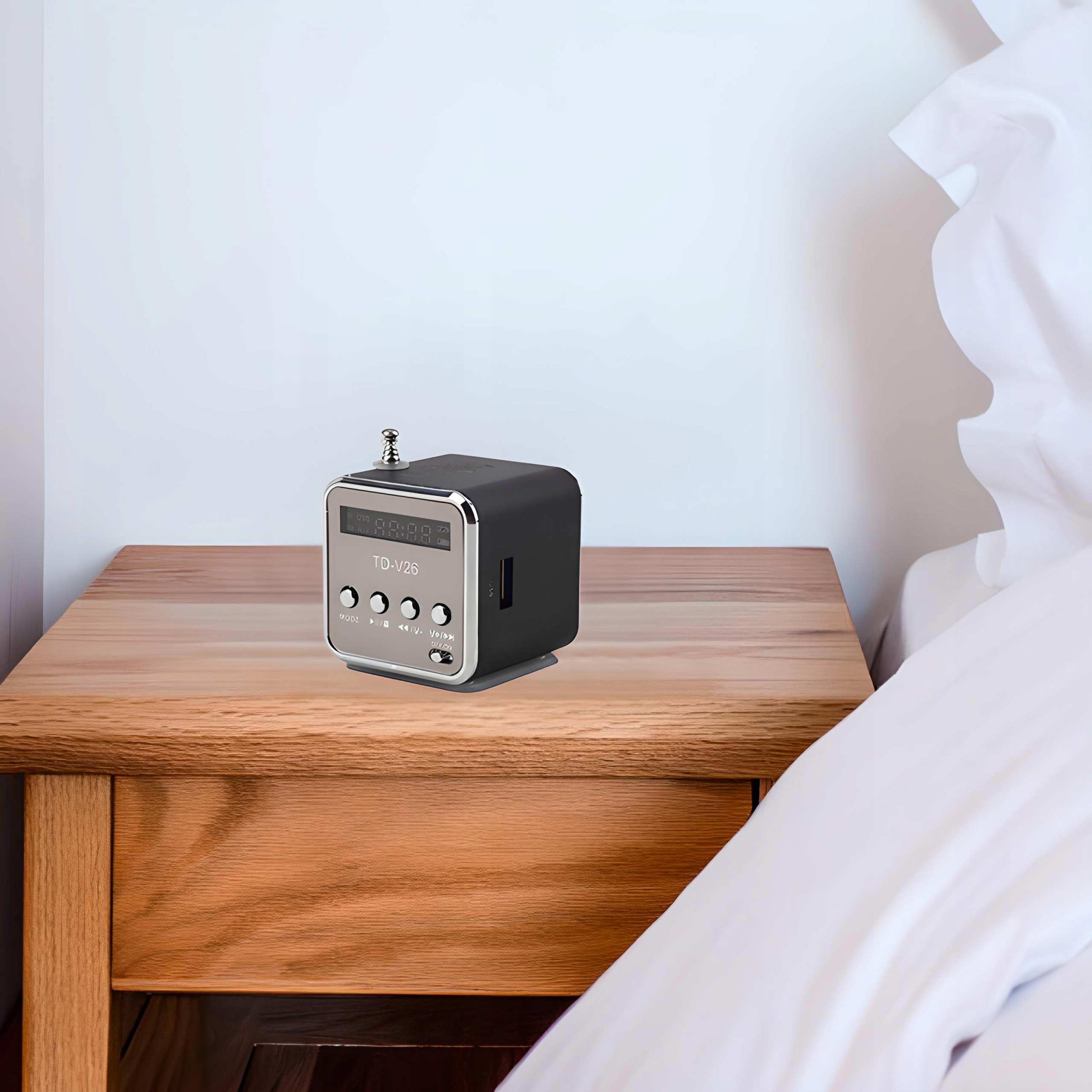 GŁOŚNIK BEZPRZEWODOWY PRZENOŚNY MINI RADIO KUCHENNE FM LED Wysokość produktu 5 cm